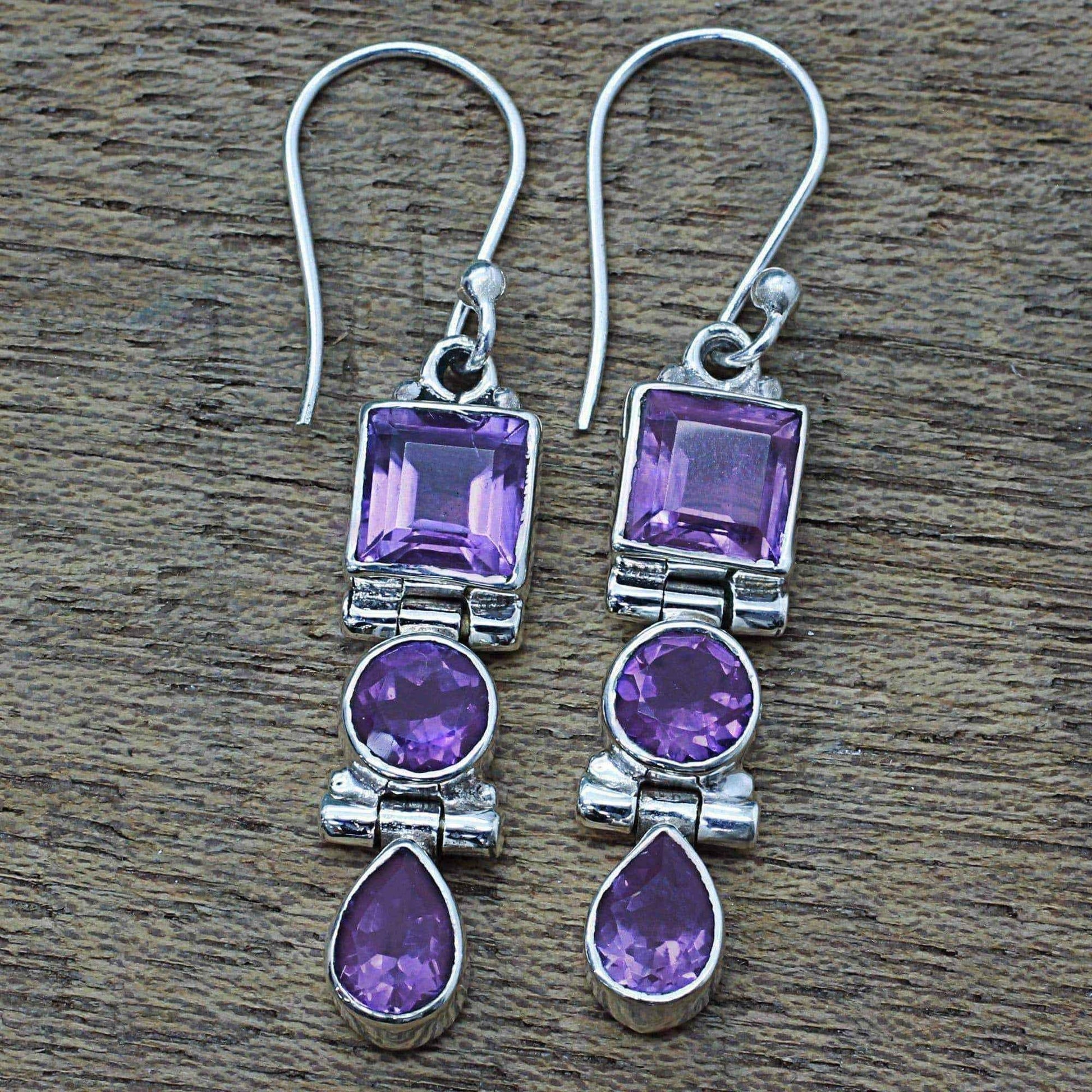 Handmade Sterling Silver 'Lavender Glamour' Amethyst Earrings (India) UK