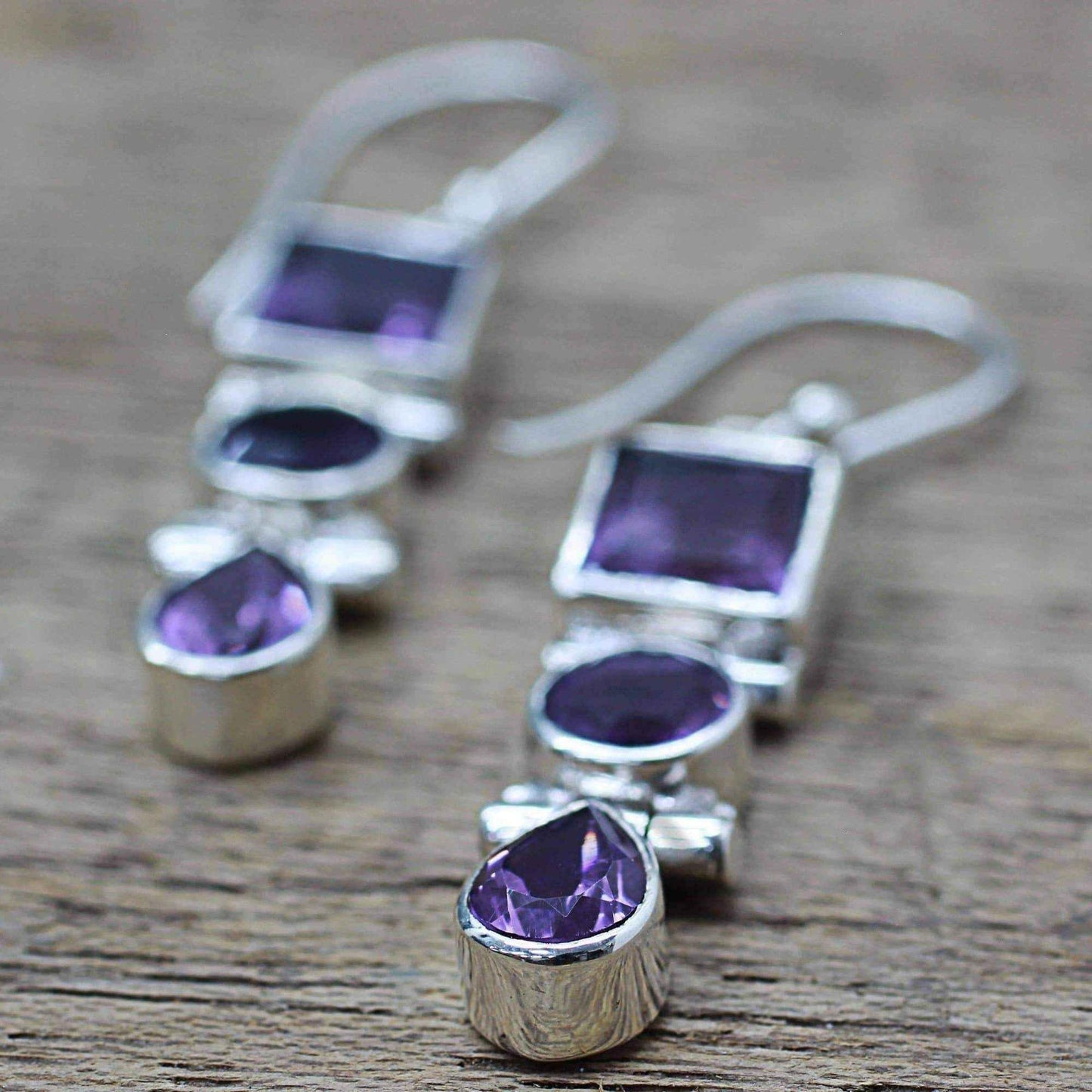 Handmade Sterling Silver 'Lavender Glamour' Amethyst Earrings (India) UK