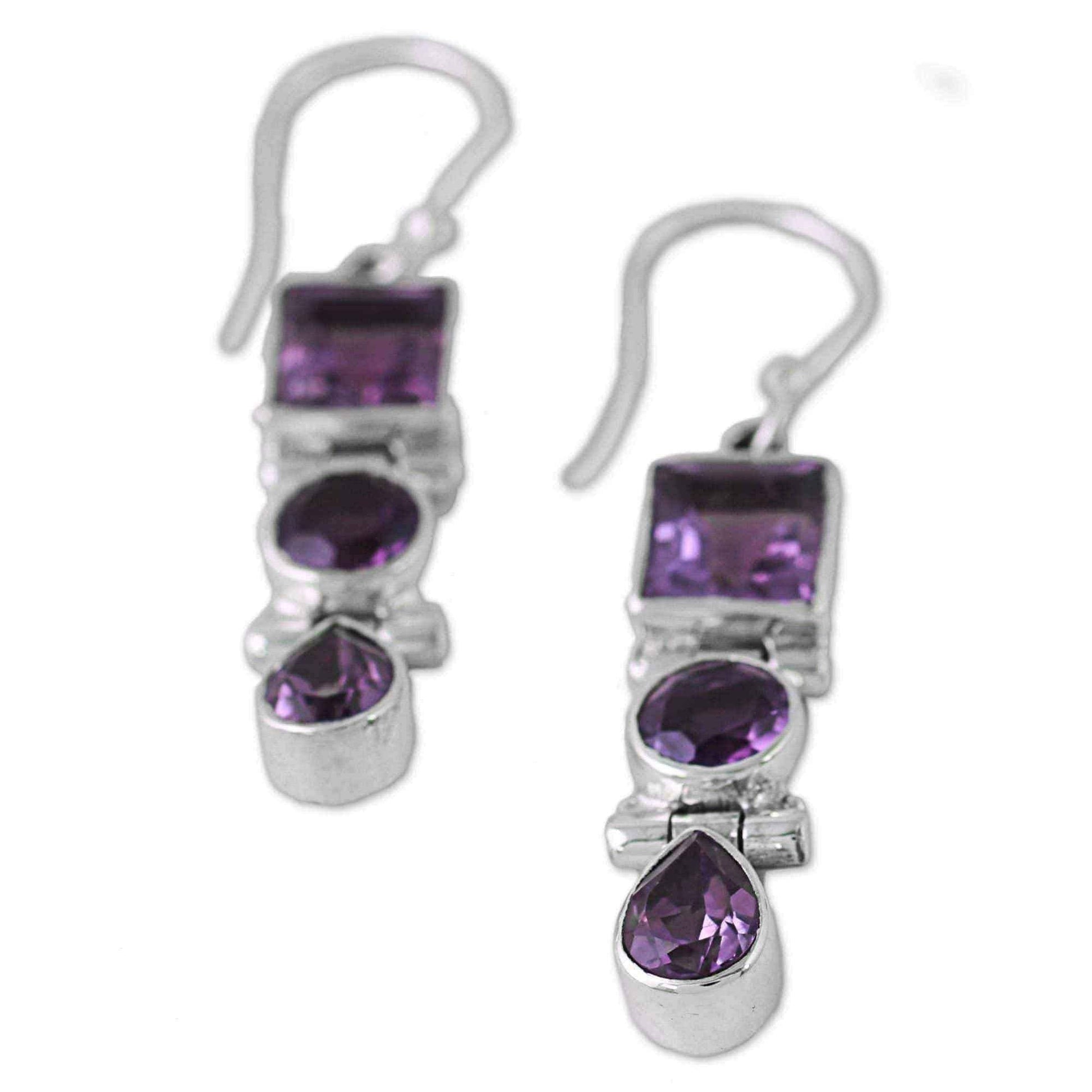 Handmade Sterling Silver 'Lavender Glamour' Amethyst Earrings (India) UK