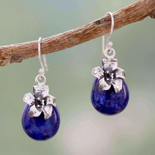 Handmade Sterling Silver 'Lovely Lily' Lapis Lazuli Earrings (India) UK