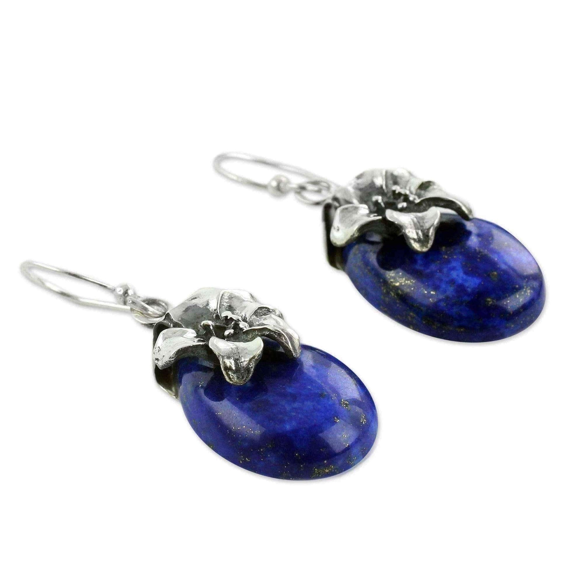 Handmade Sterling Silver 'Lovely Lily' Lapis Lazuli Earrings (India) UK
