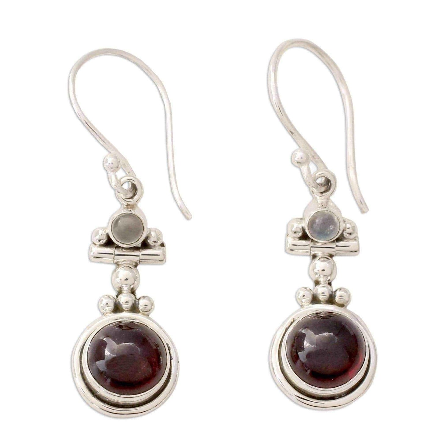 Handmade Sterling Silver 'Misty Moon' Garnet Moonstone Earrings (India) UK