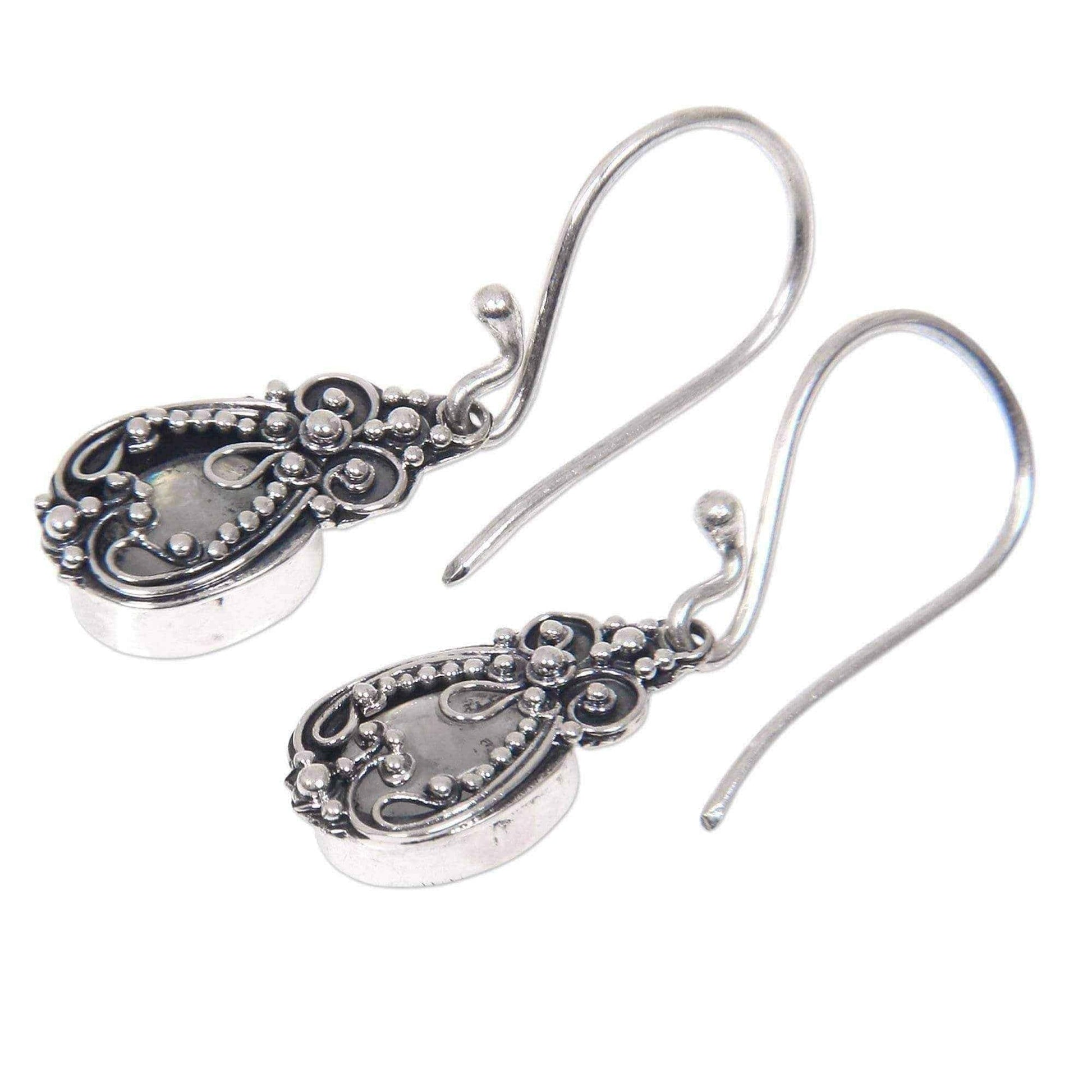 Handmade Sterling Silver 'Moon Flowers' Moonstone Earrings (Indonesia) UK