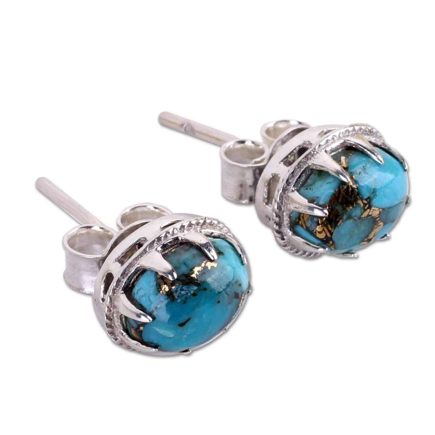 Handmade Sterling Silver 'Morning in Blue' Turquoise Earrings (India) UK