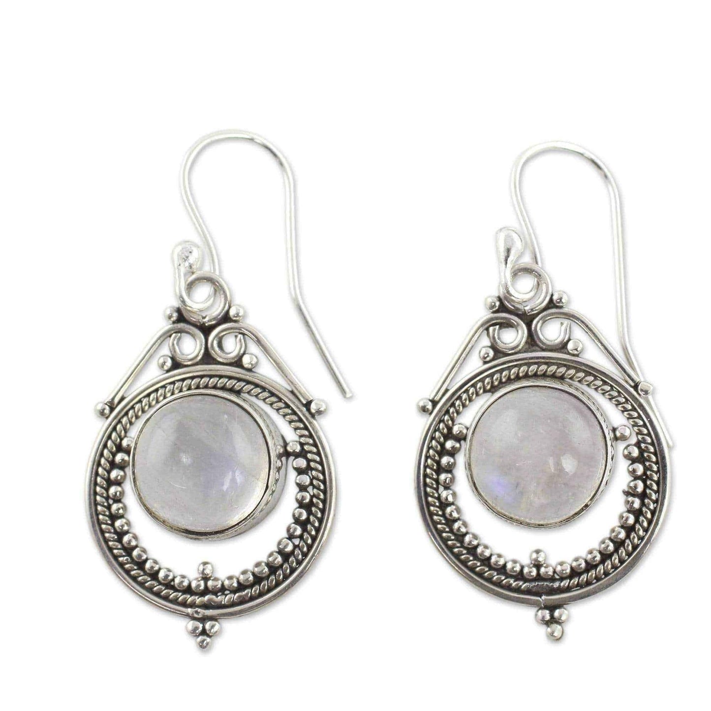 Handmade Sterling Silver 'Mumbai Moons' Moonstone Earrings (India) UK