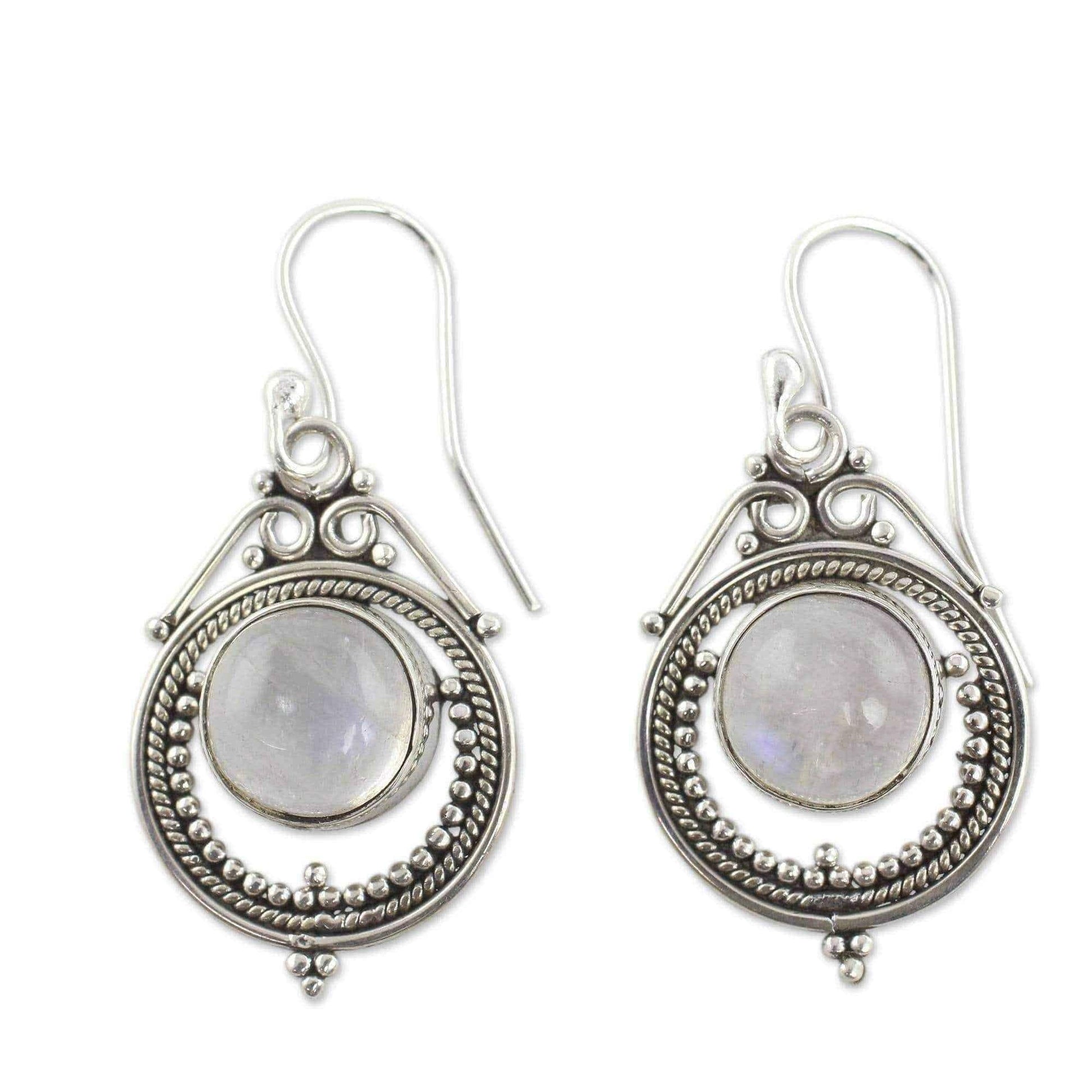 Handmade Sterling Silver 'Mumbai Moons' Moonstone Earrings (India) UK