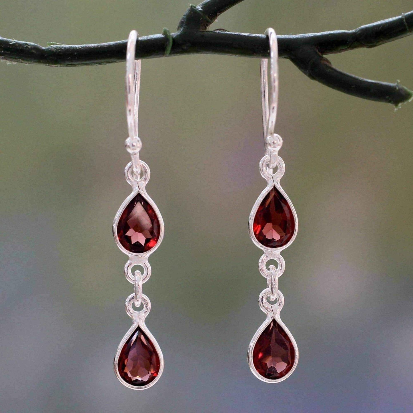 Handmade Sterling Silver 'Mystical Femme' Garnet Earrings (India) UK