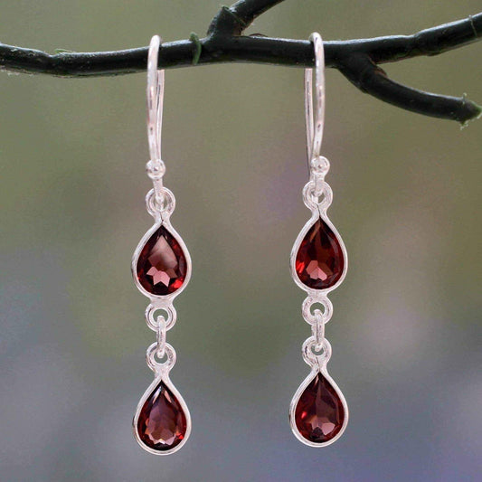 Handmade Sterling Silver 'Mystical Femme' Garnet Earrings (India) UK