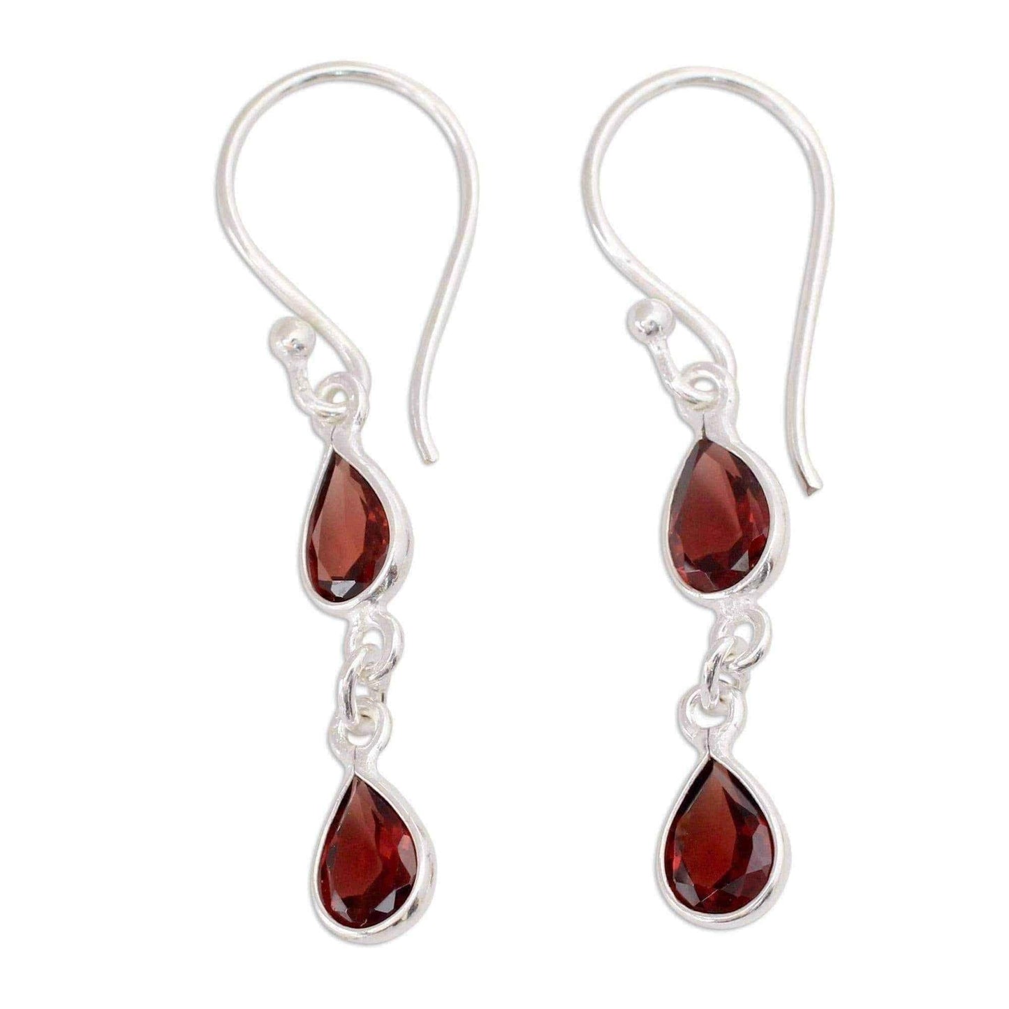 Handmade Sterling Silver 'Mystical Femme' Garnet Earrings (India) UK