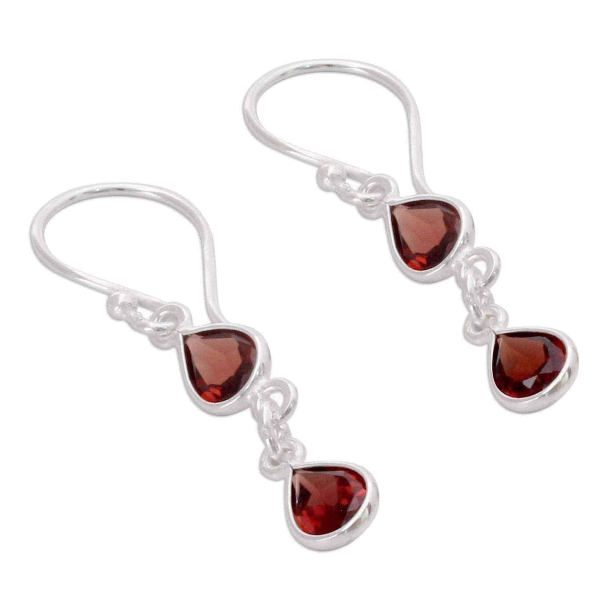 Handmade Sterling Silver 'Mystical Femme' Garnet Earrings (India) UK
