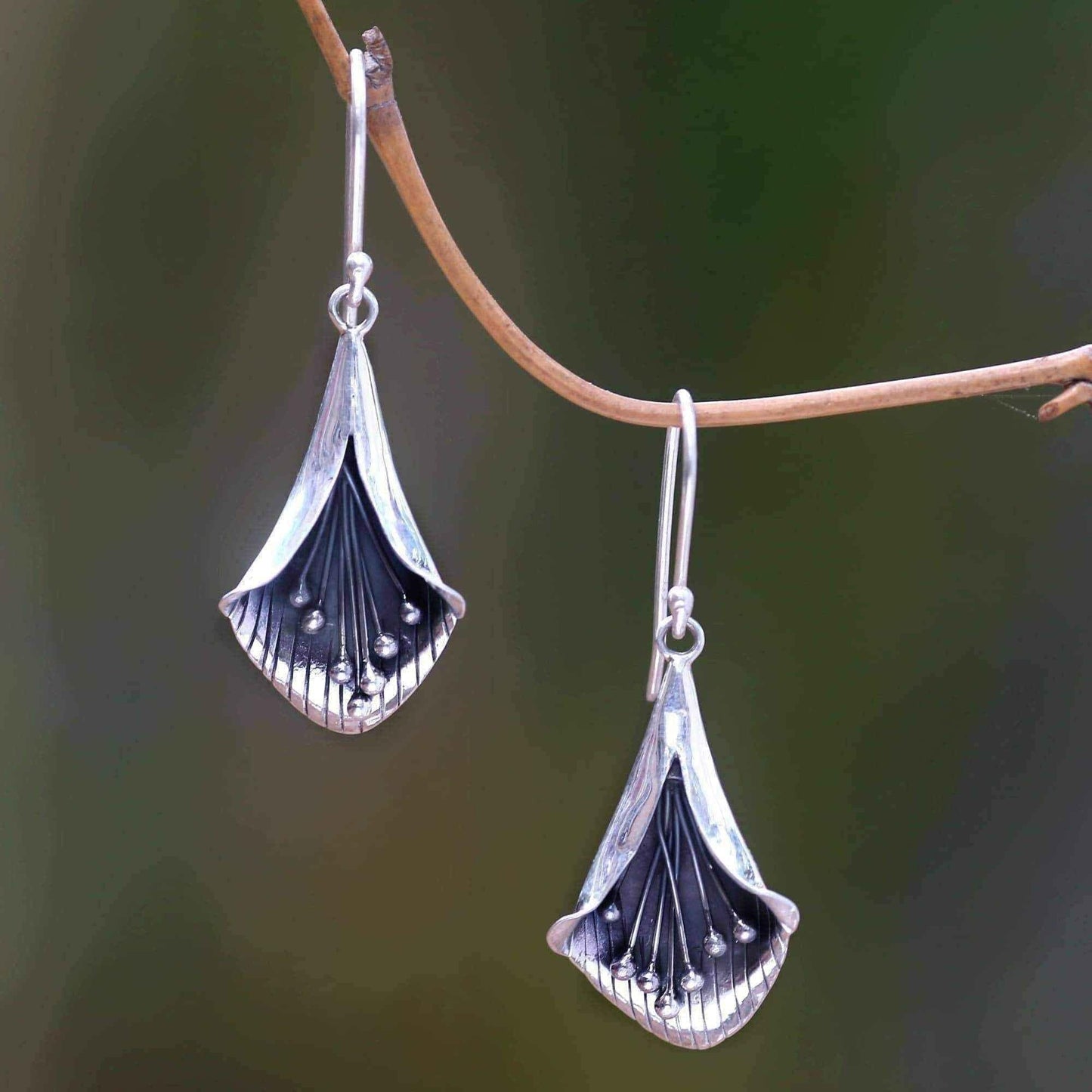 Handmade Sterling Silver 'Nature's Trumpet' Earrings (Indonesia) UK