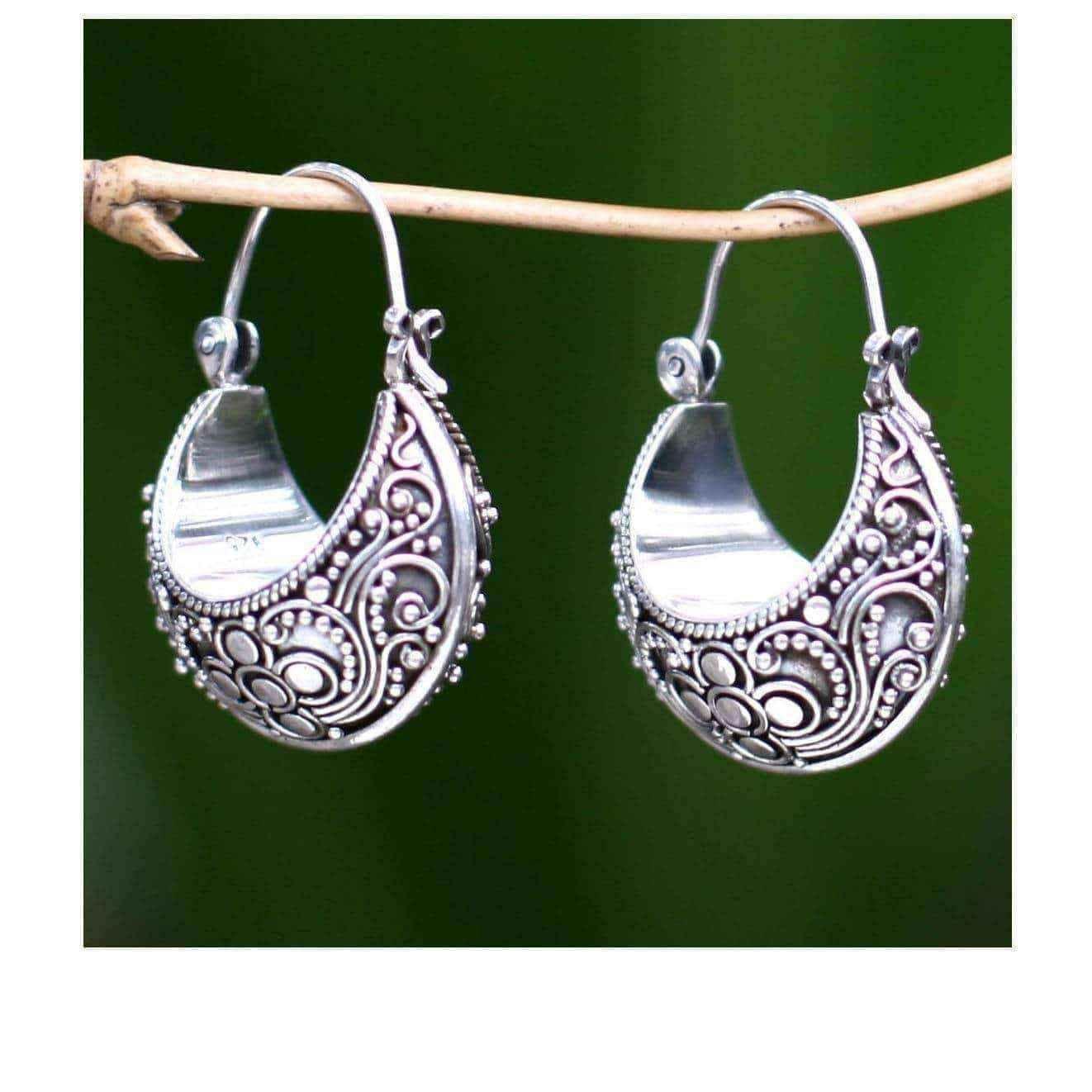 Handmade Sterling Silver 'Paradise' Hoop Earrings (Indonesia) UK