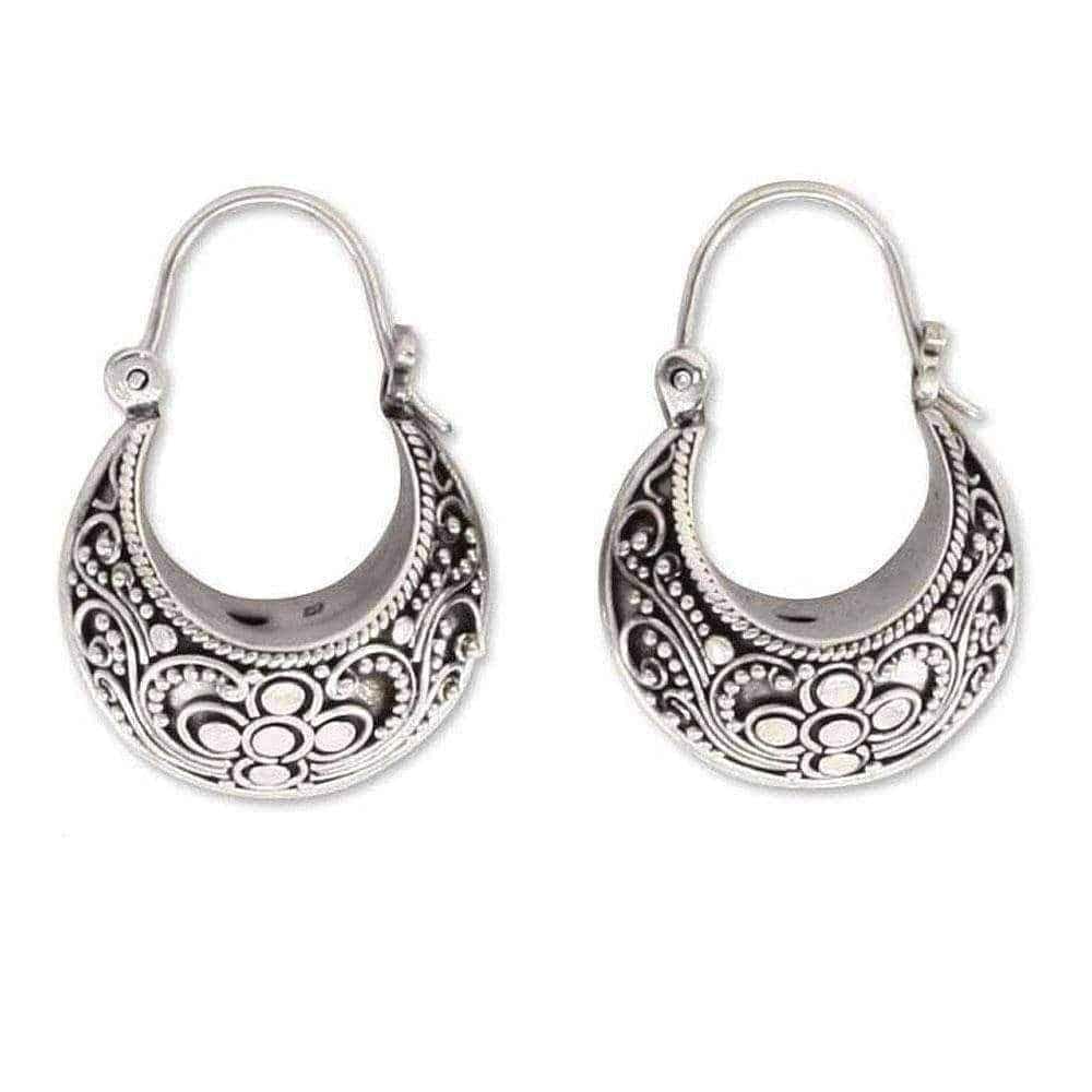 Handmade Sterling Silver 'Paradise' Hoop Earrings (Indonesia) UK