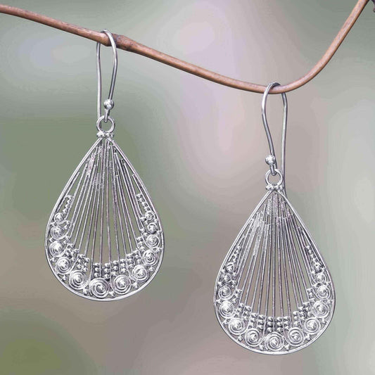 Handmade Sterling Silver 'Peacock Feather' Earrings (Indonesia) UK