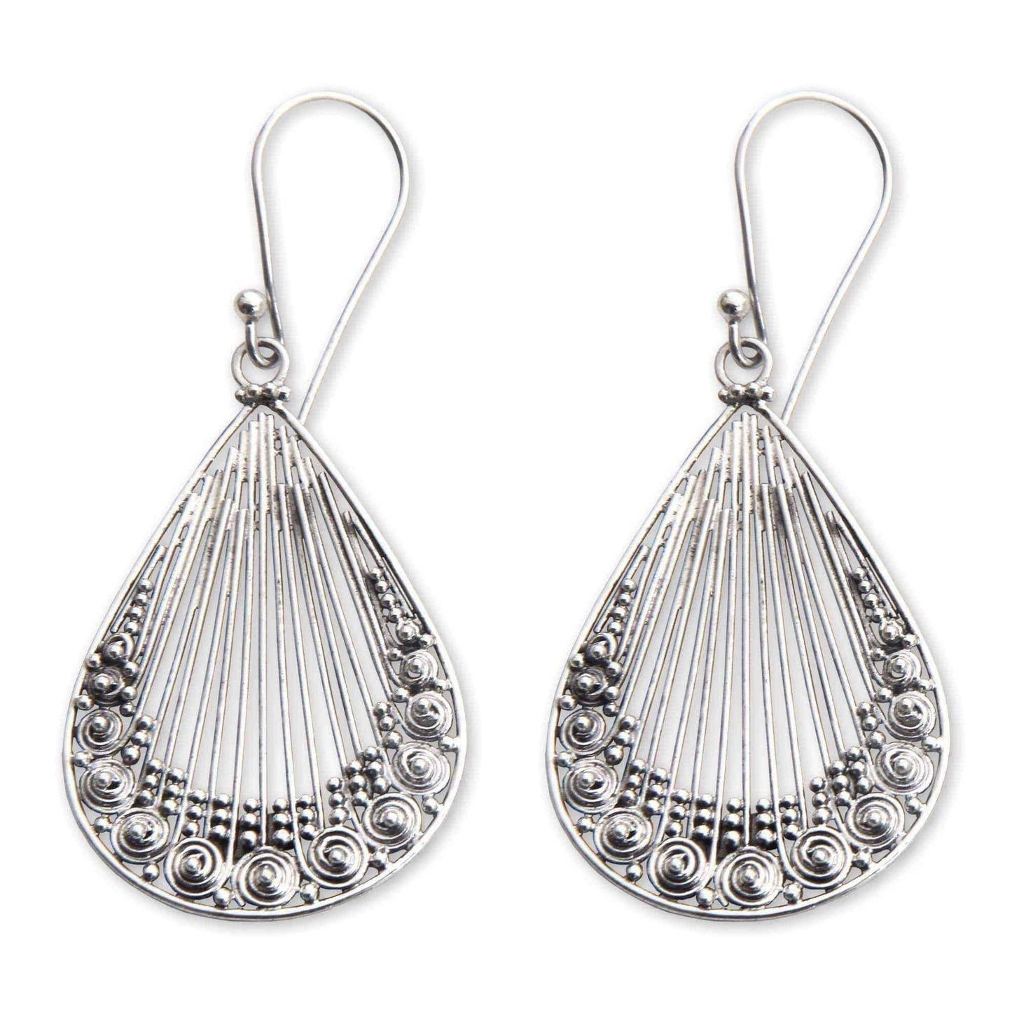 Handmade Sterling Silver 'Peacock Feather' Earrings (Indonesia) UK