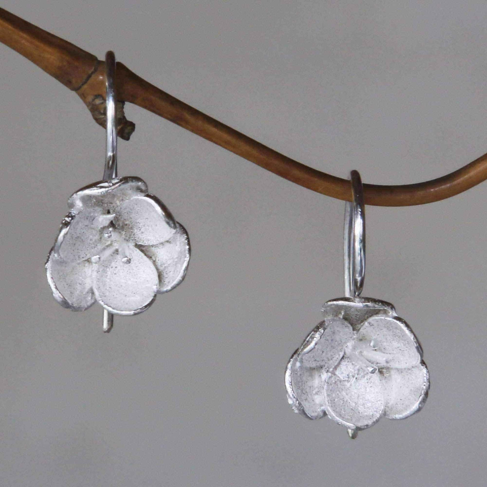 Handmade Sterling Silver 'Petite Camellia' Earrings (Indonesia) UK