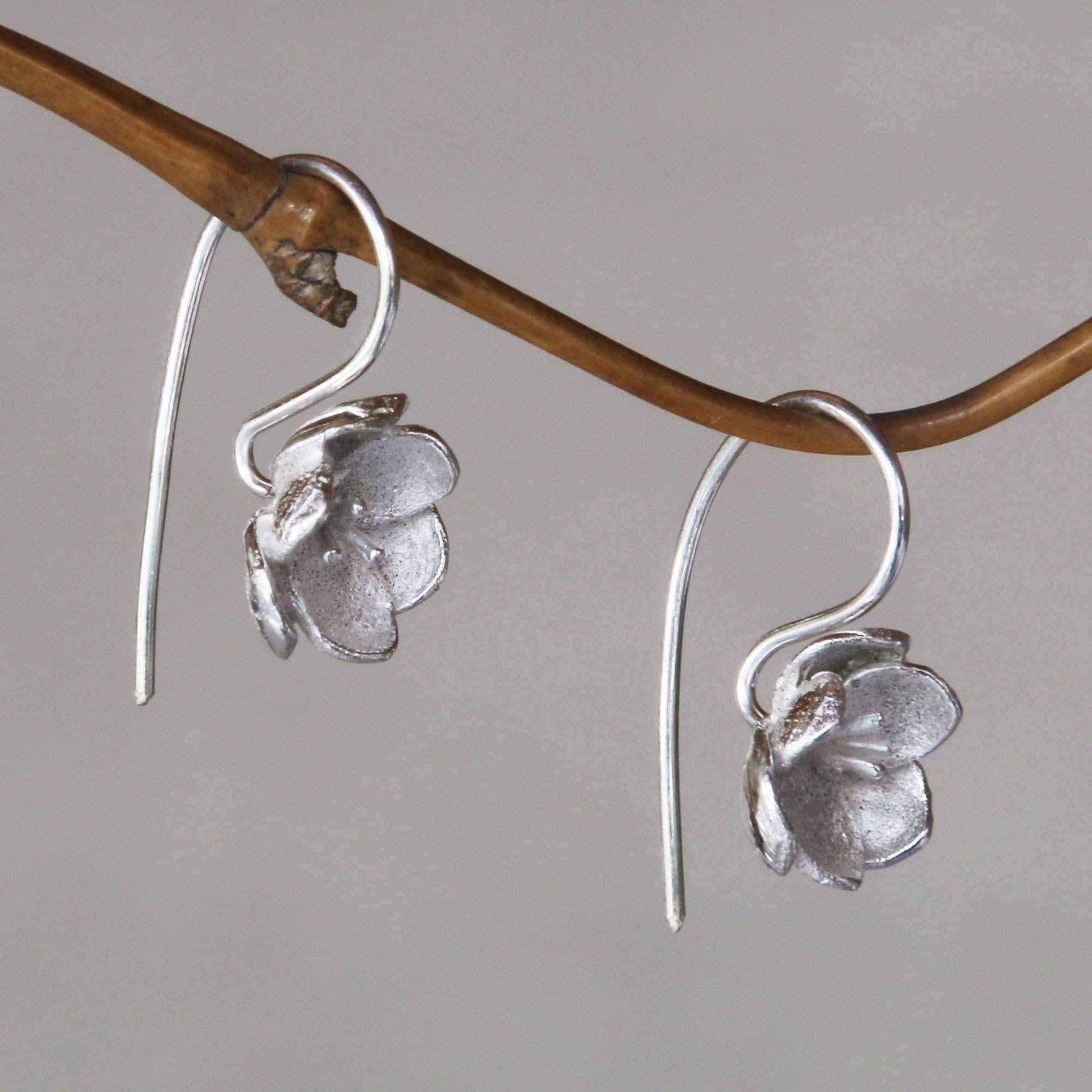Handmade Sterling Silver 'Petite Camellia' Earrings (Indonesia) UK