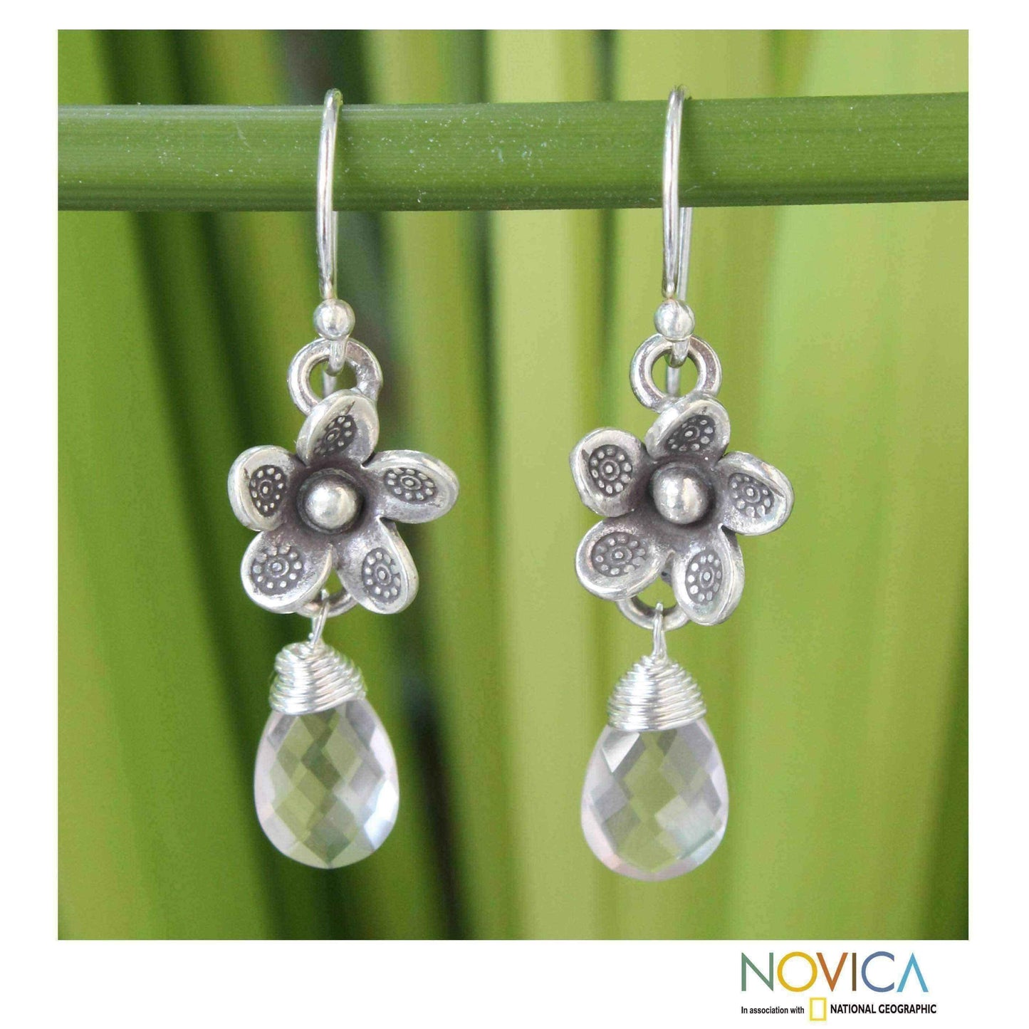 Handmade Sterling Silver 'Rainforest Roses' Rose Quartz Earrings (Thailand) UK