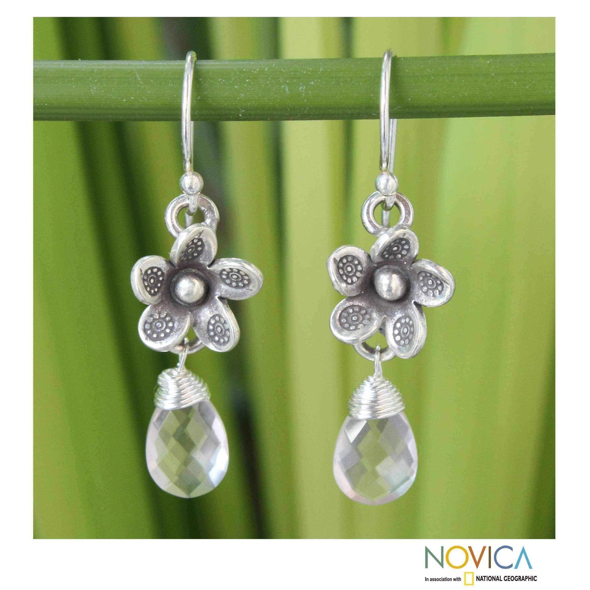 Handmade Sterling Silver 'Rainforest Roses' Rose Quartz Earrings (Thailand) UK