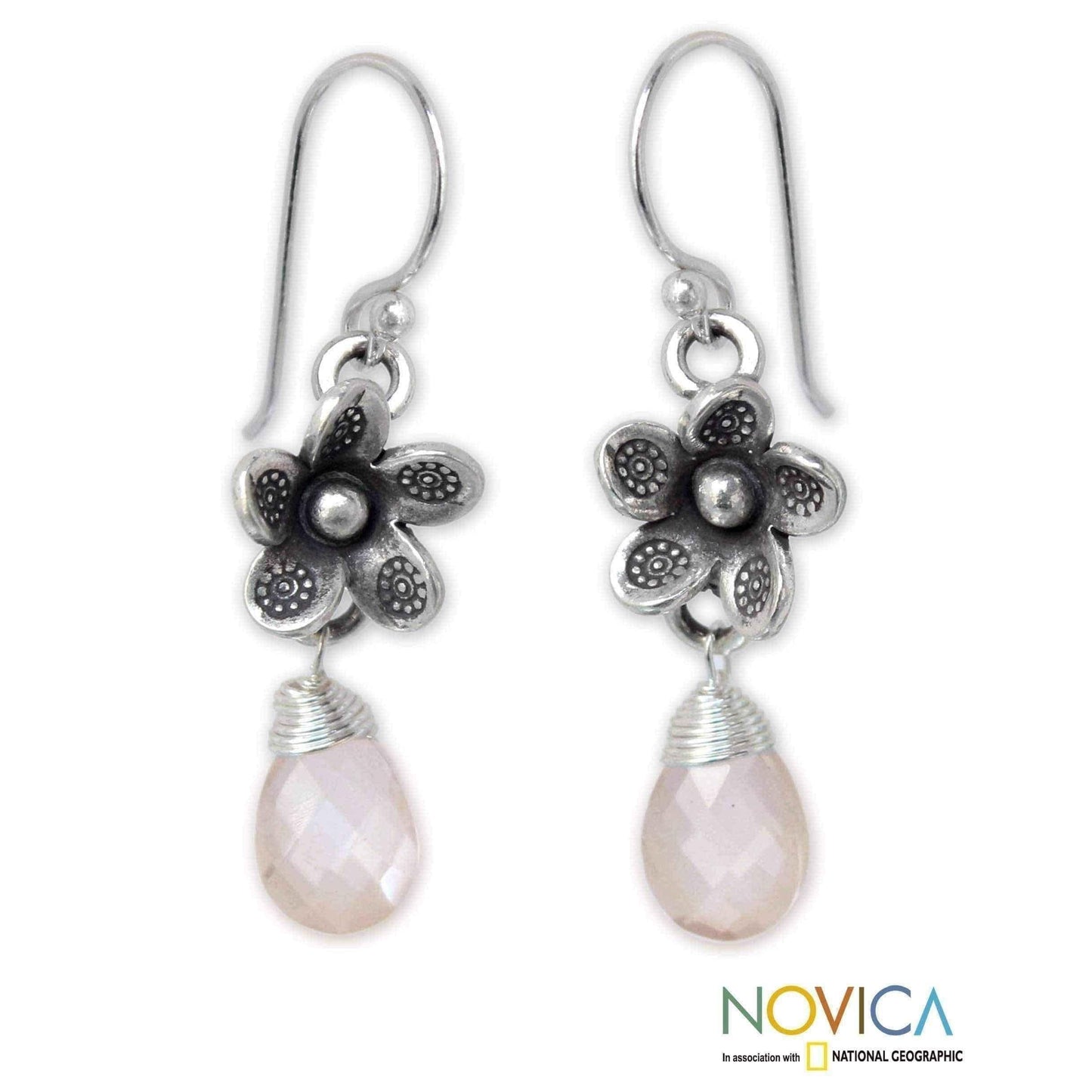 Handmade Sterling Silver 'Rainforest Roses' Rose Quartz Earrings (Thailand) UK