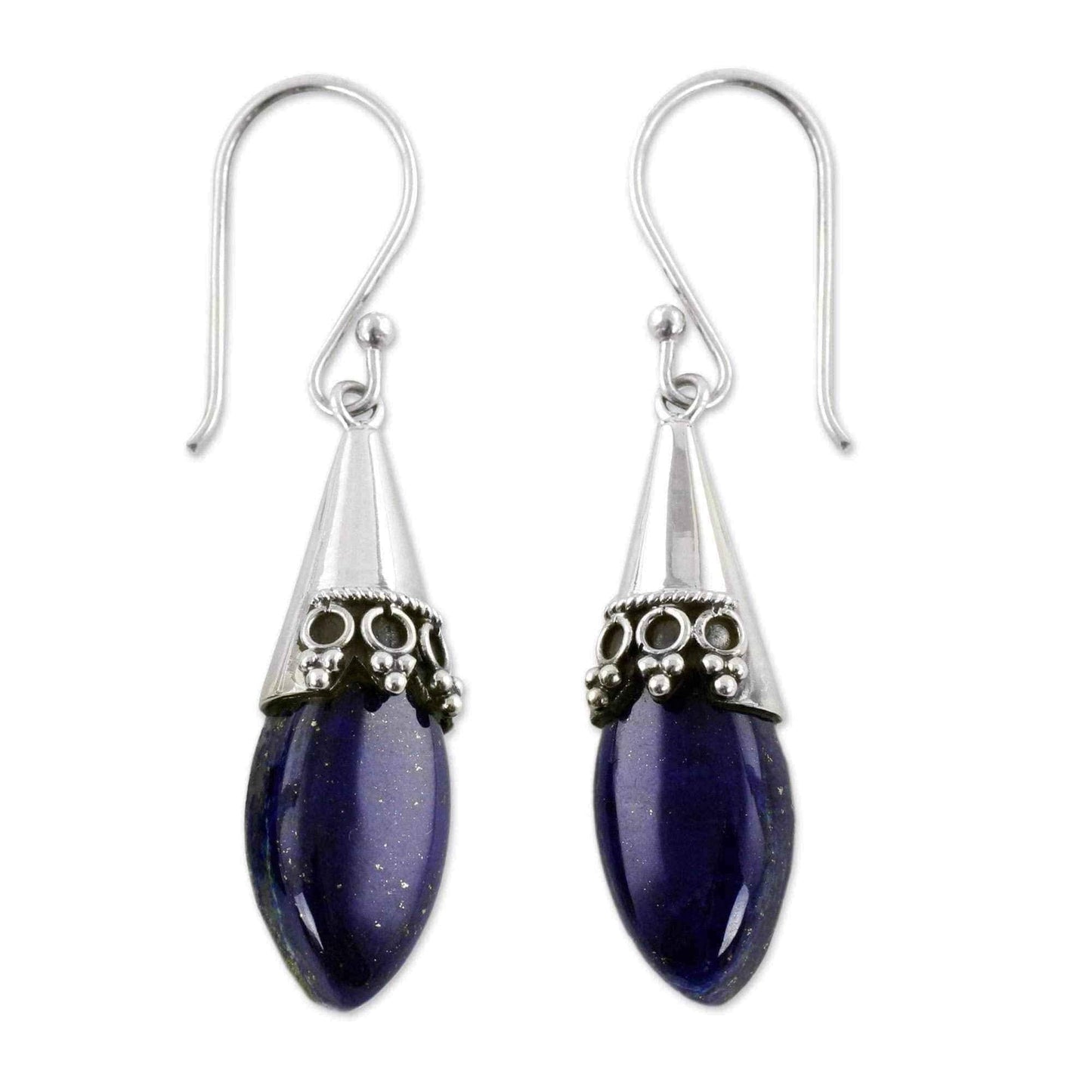 Handmade Sterling Silver Regal Lapis Lazuli Dangling Earrings (India) UK