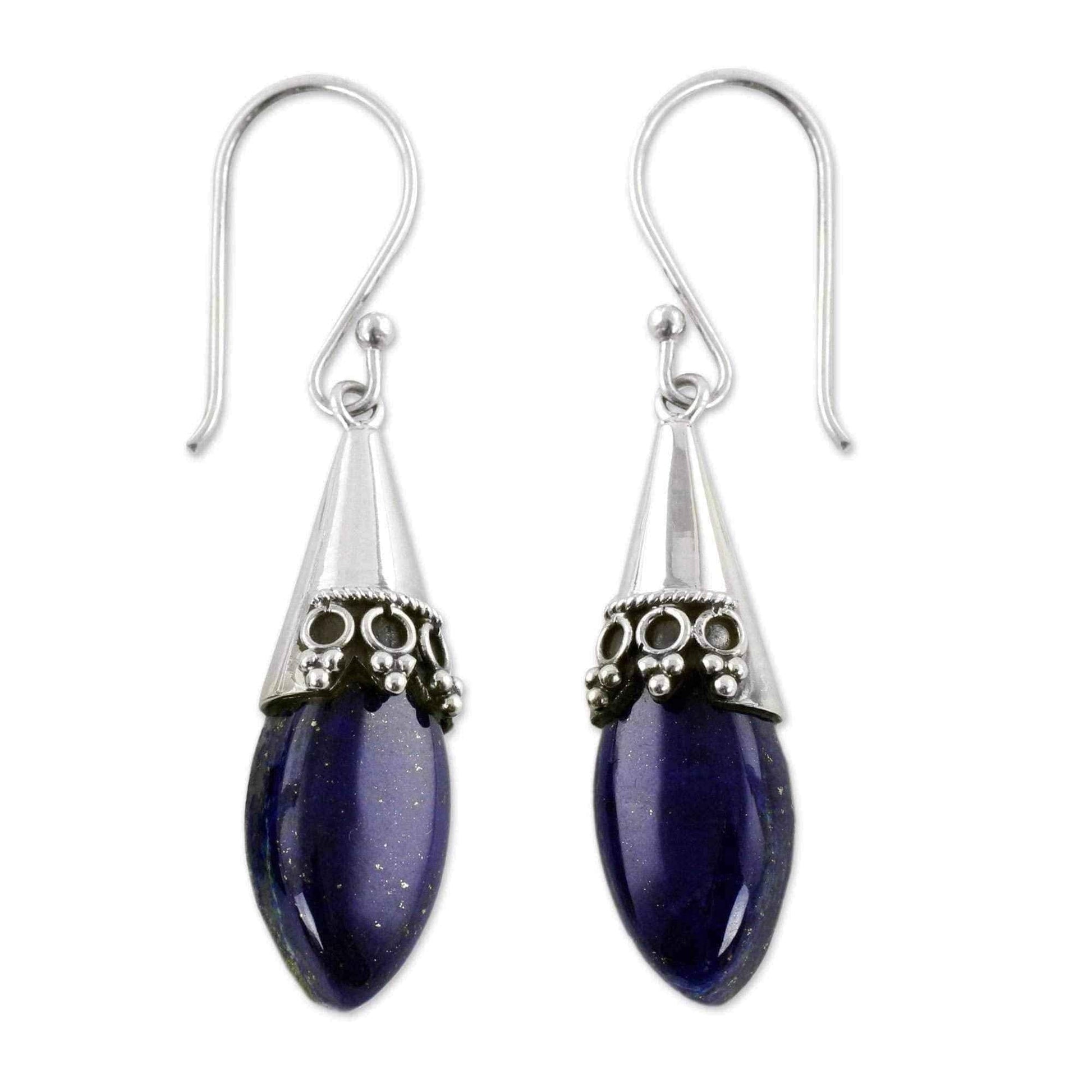 Handmade Sterling Silver Regal Lapis Lazuli Dangling Earrings (India) UK