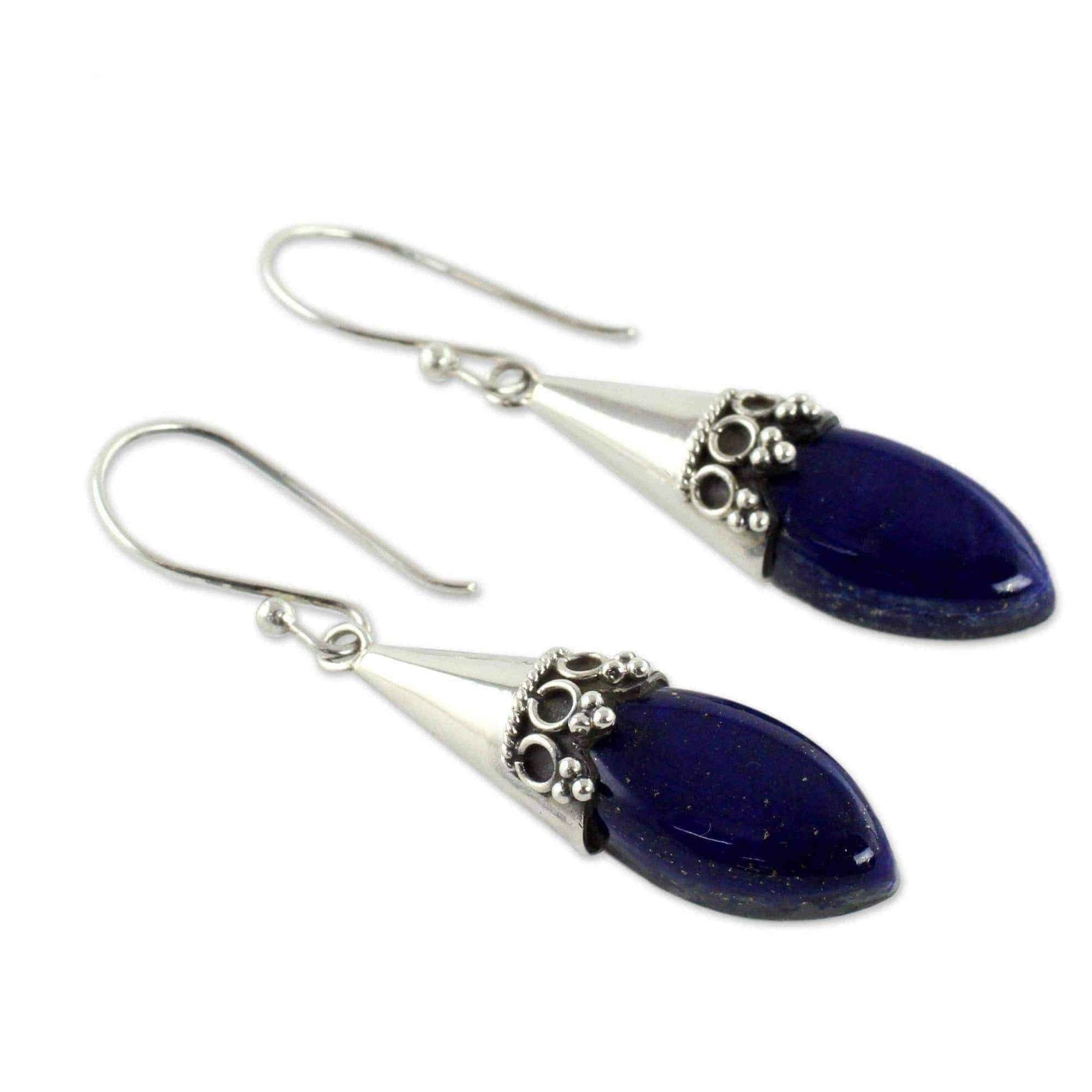 Handmade Sterling Silver Regal Lapis Lazuli Dangling Earrings (India) UK