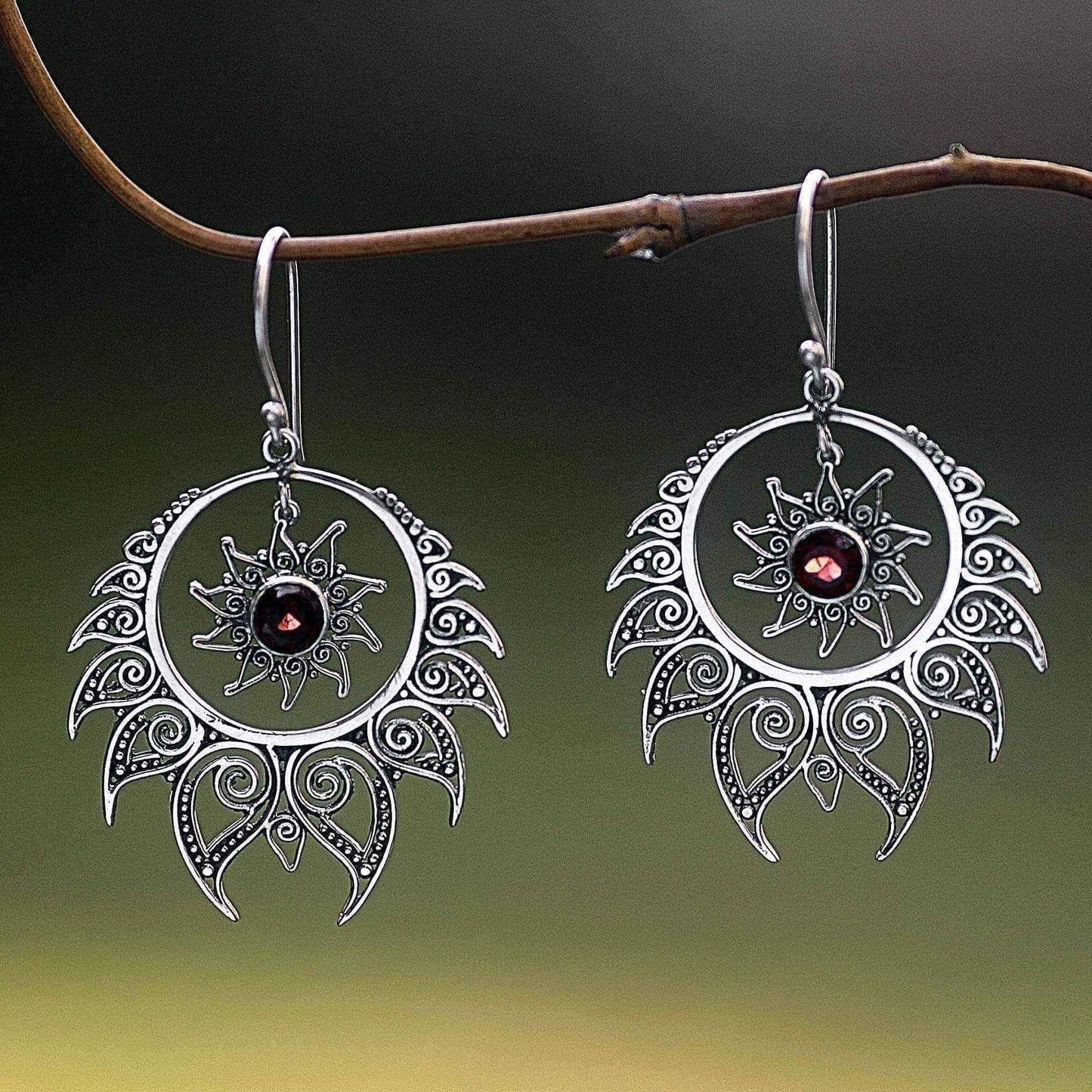 Handmade Sterling Silver 'Shiva's Fire' Garnet Earrings (Indonesia) UK