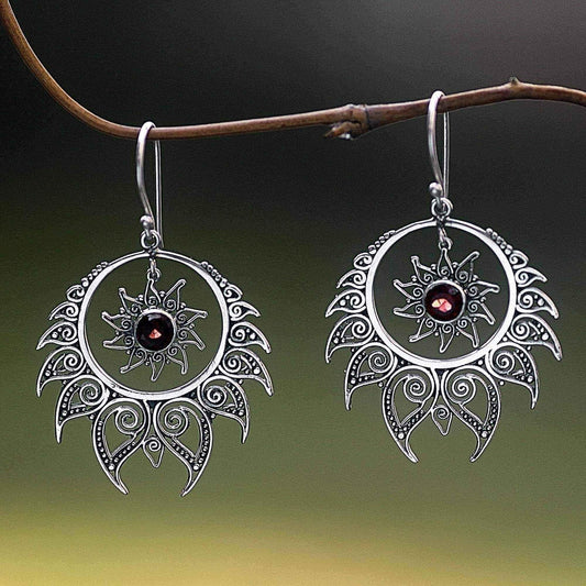 Handmade Sterling Silver 'Shiva's Fire' Garnet Earrings (Indonesia) UK