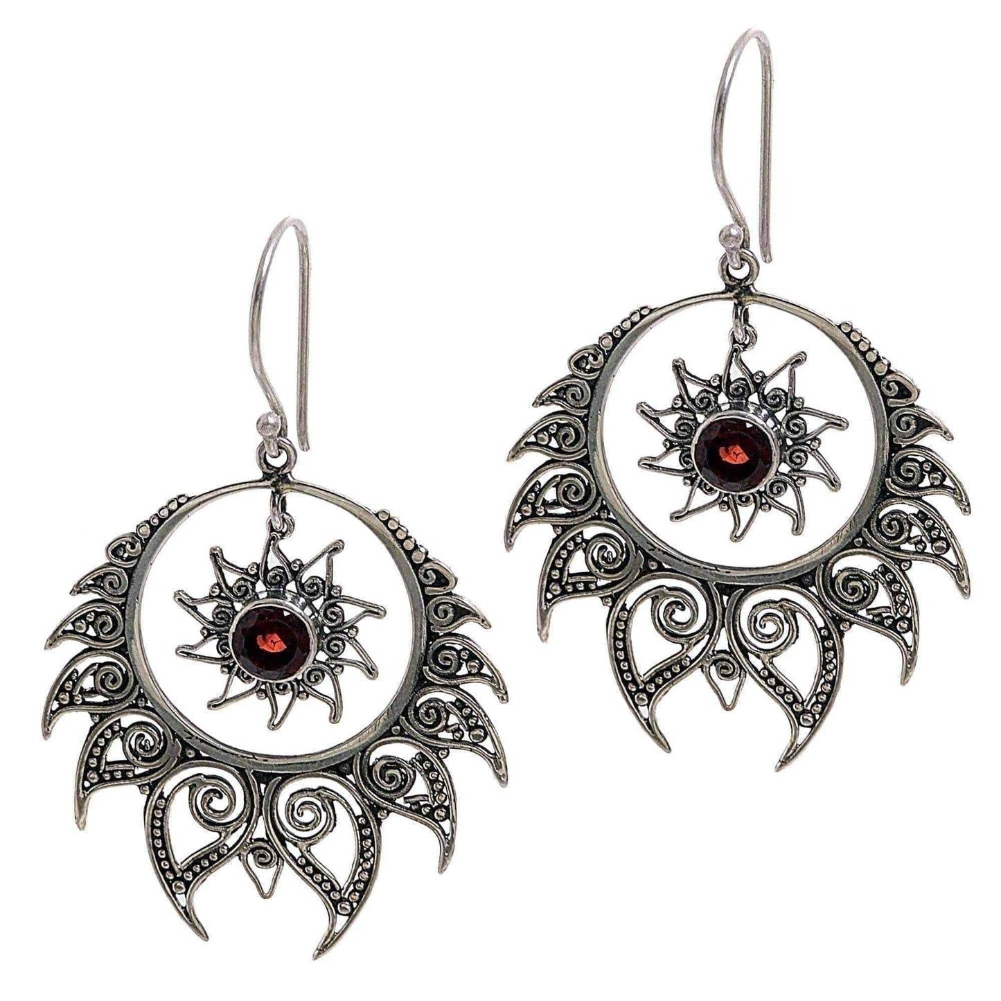 Handmade Sterling Silver 'Shiva's Fire' Garnet Earrings (Indonesia) UK