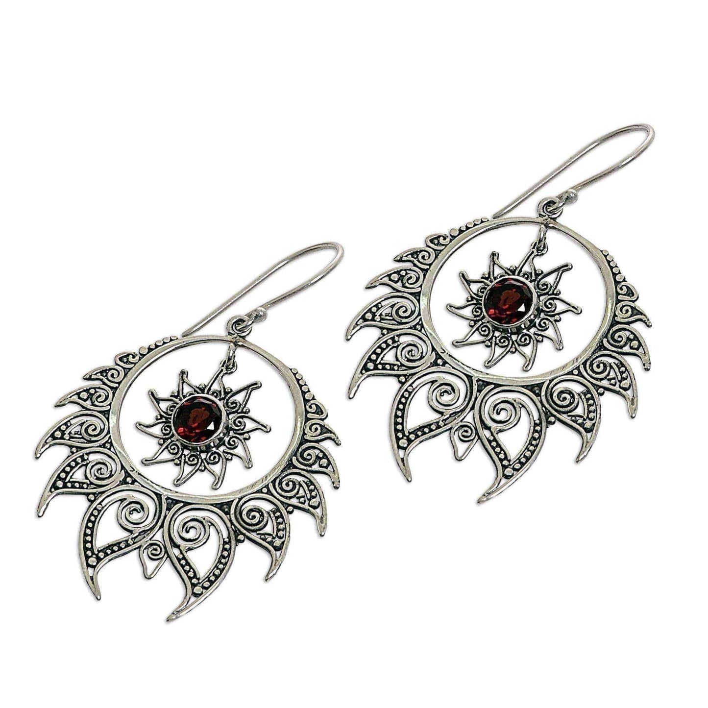 Handmade Sterling Silver 'Shiva's Fire' Garnet Earrings (Indonesia) UK