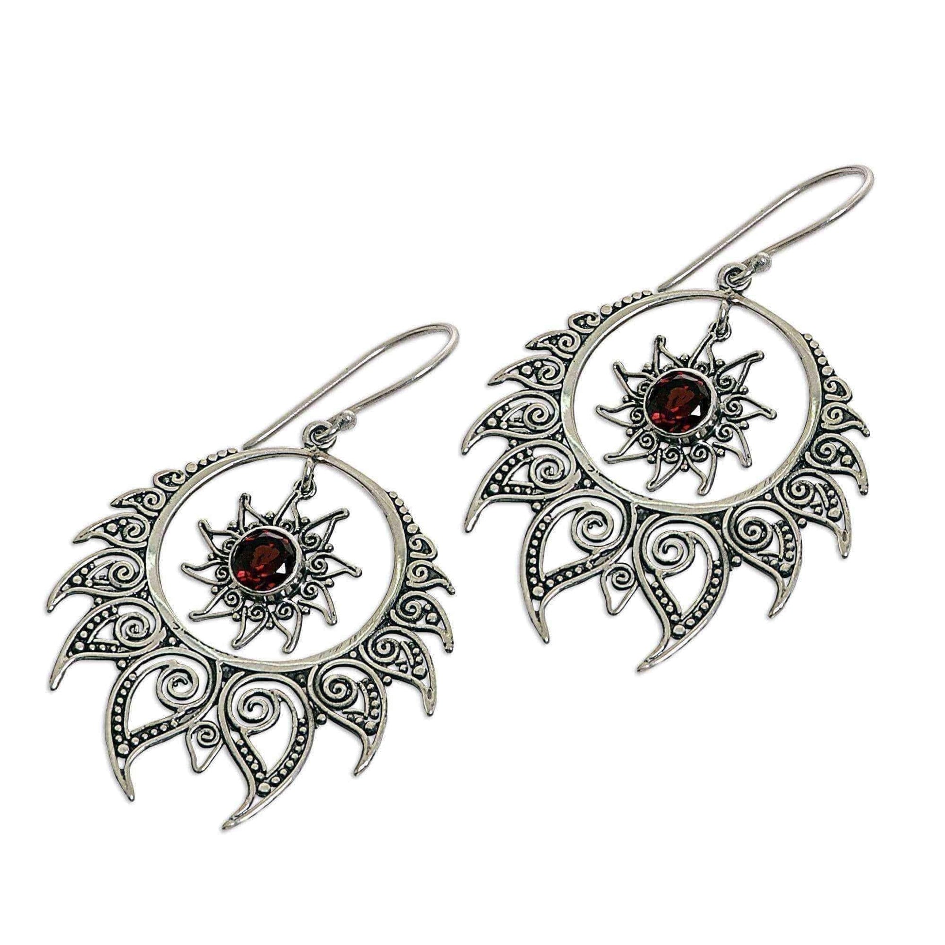 Handmade Sterling Silver 'Shiva's Fire' Garnet Earrings (Indonesia) UK