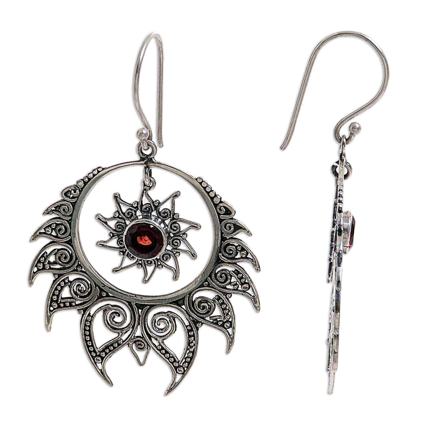Handmade Sterling Silver 'Shiva's Fire' Garnet Earrings (Indonesia) UK