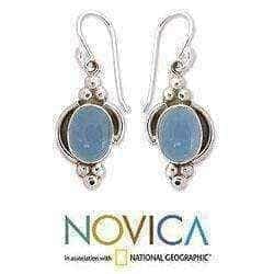 Handmade Sterling Silver 'Sky Charm' Chalcedony Dangle Earrings (India) UK