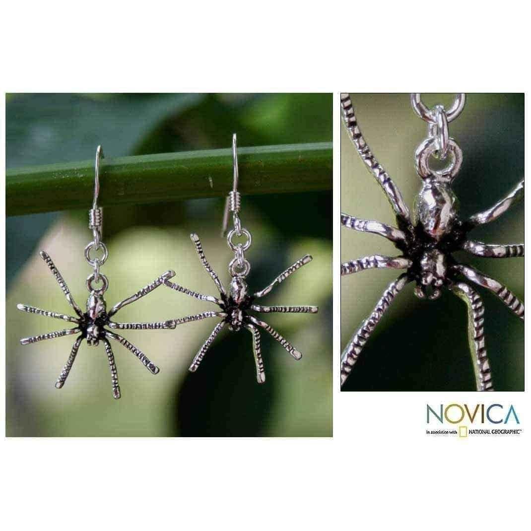 Handmade Sterling Silver 'Sterling Spiders' Dangle Earrings (Thailand) UK