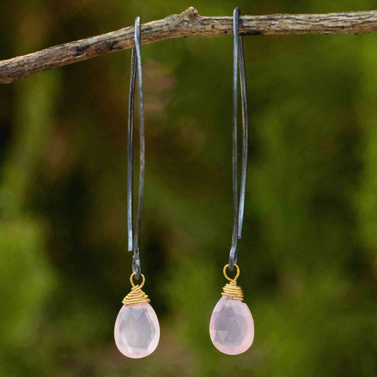 Handmade Sterling Silver 'Sublime Pink Sparkle' Chalcedony Earrings (Thailand) UK