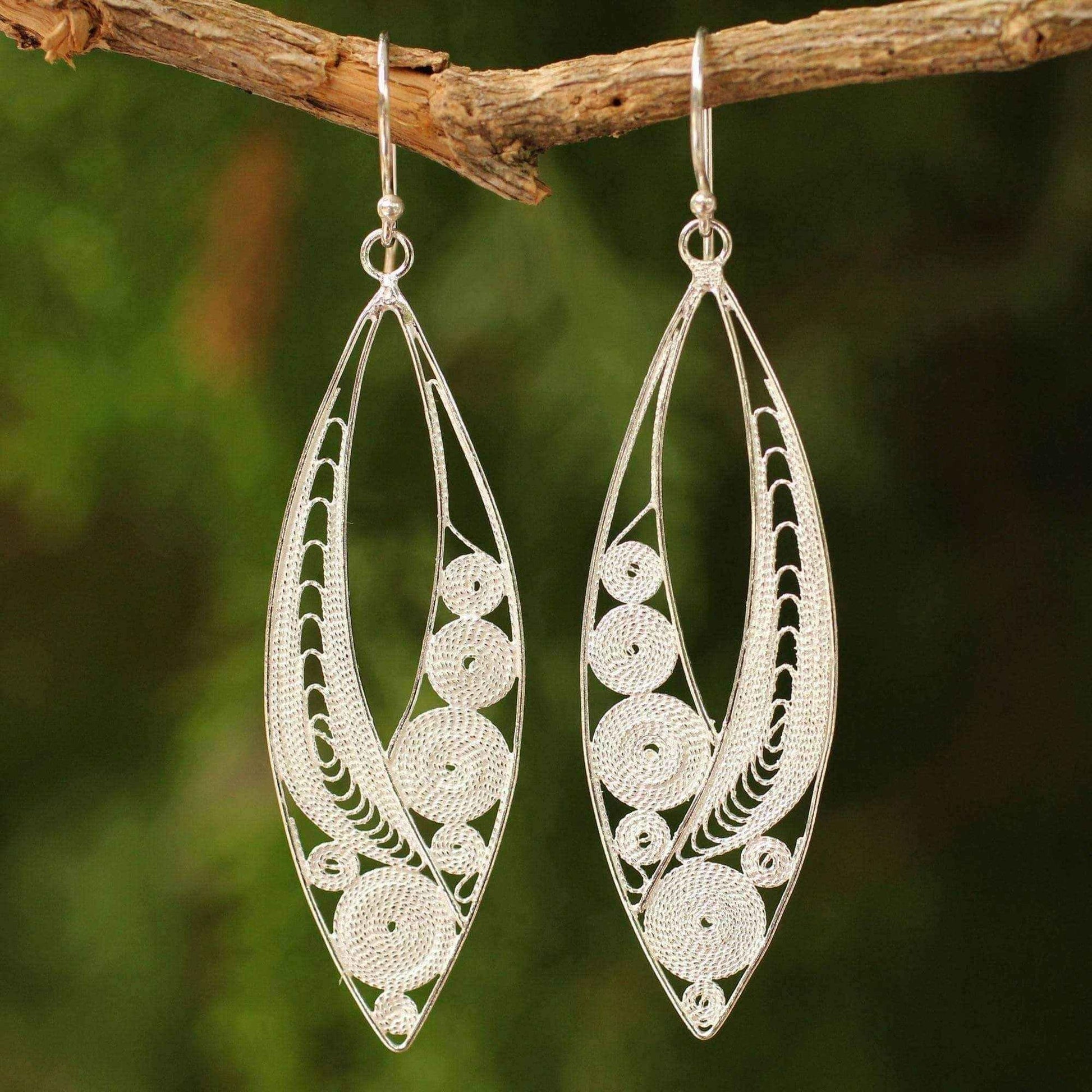 Handmade Sterling Silver Tendrils Dangling Style Earrings UK