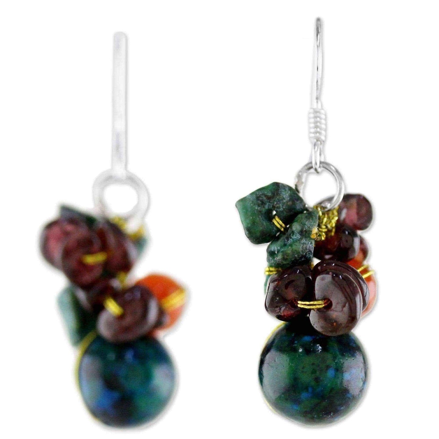 Handmade Sterling Silver 'Tropical Oasis' Garnet Carnelian Dangle Earrings (Thailand) UK