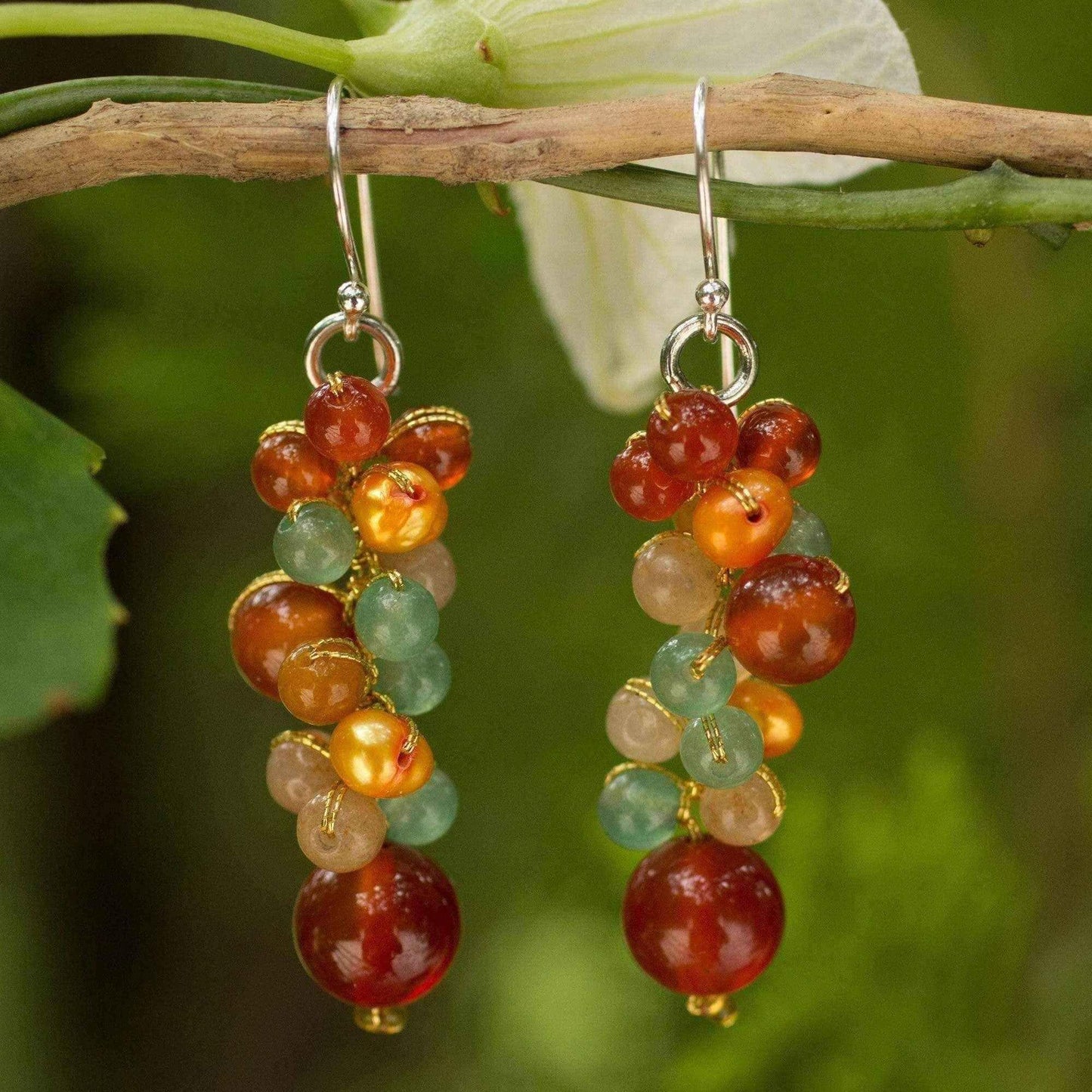 Handmade Sterling Silver 'Vineyard' Multi-gemstone Earrings (4 mm) (Thailand) UK