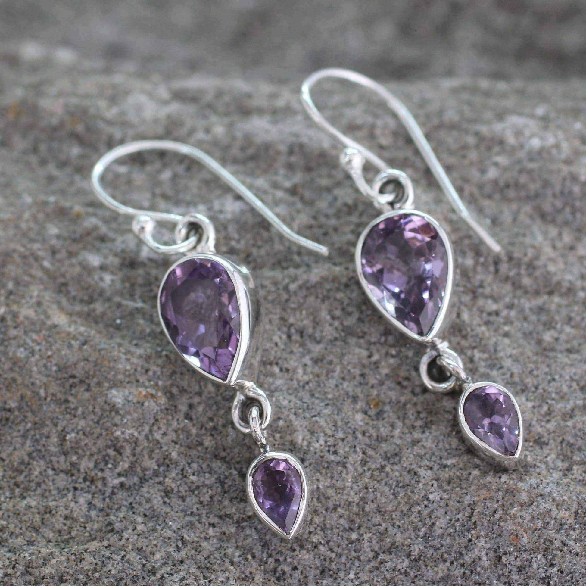 Handmade Sterling Silver 'Violet Distinction' Amethyst Earrings (India) UK