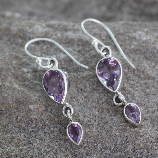 Handmade Sterling Silver 'Violet Distinction' Amethyst Earrings (India) UK