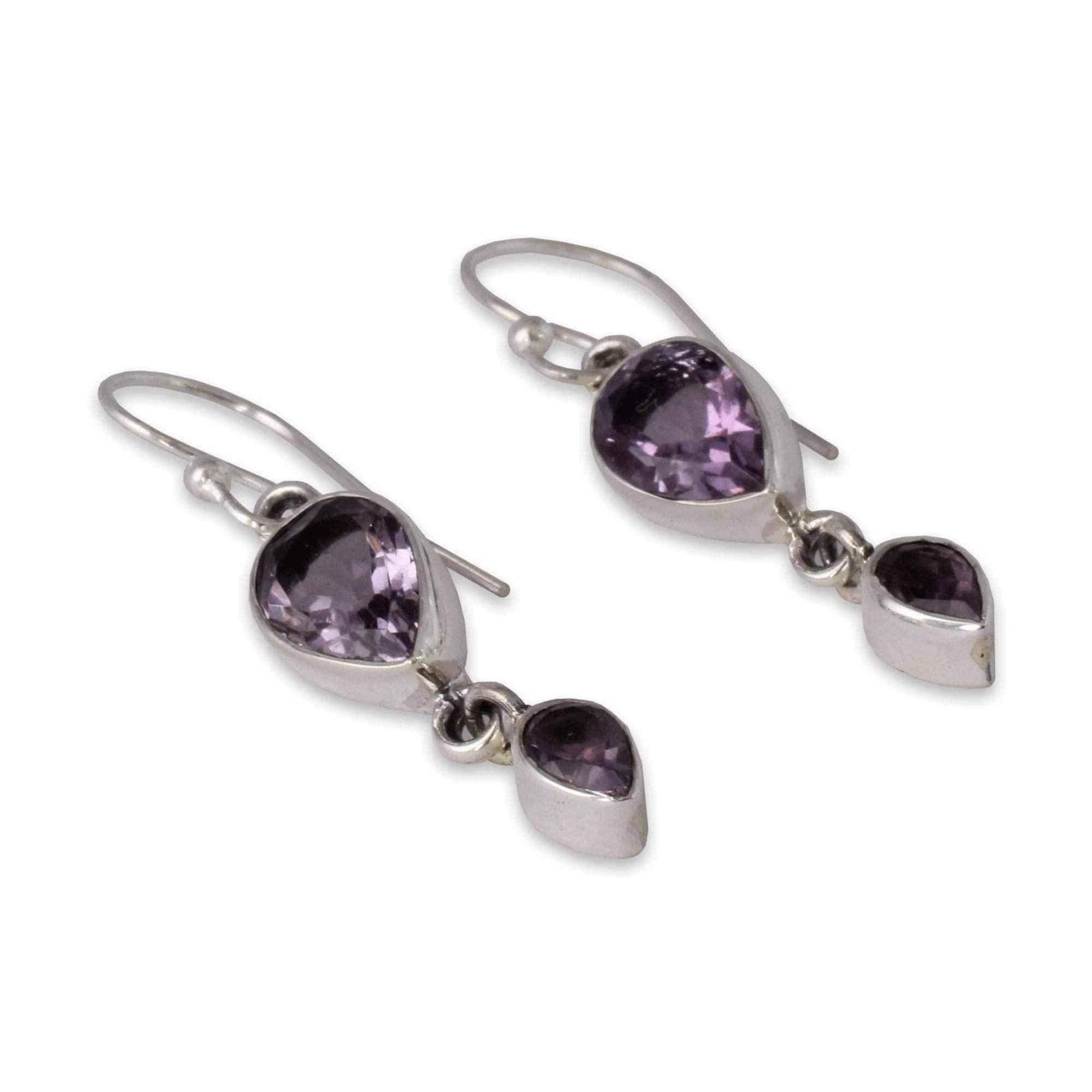 Handmade Sterling Silver 'Violet Distinction' Amethyst Earrings (India) UK