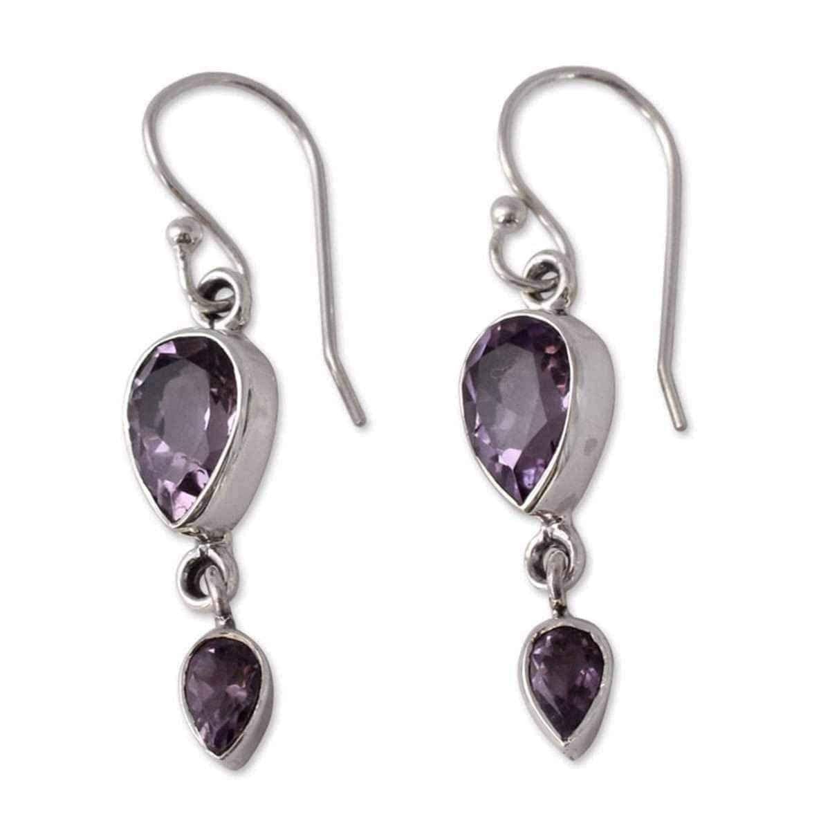 Handmade Sterling Silver 'Violet Distinction' Amethyst Earrings (India) UK