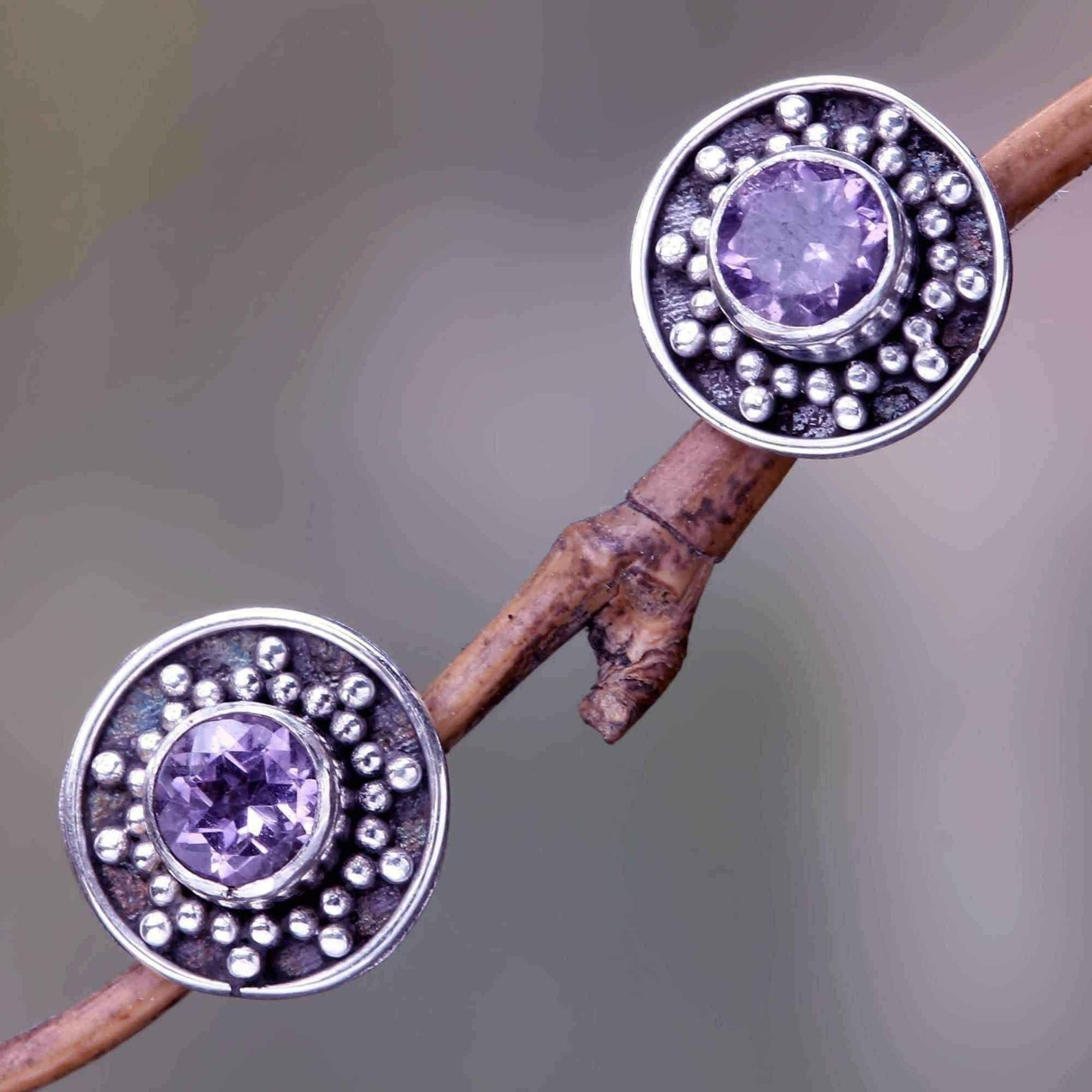 Handmade Sterling Silver 'Winter Halo' Amethyst Earrings (Indonesia) UK
