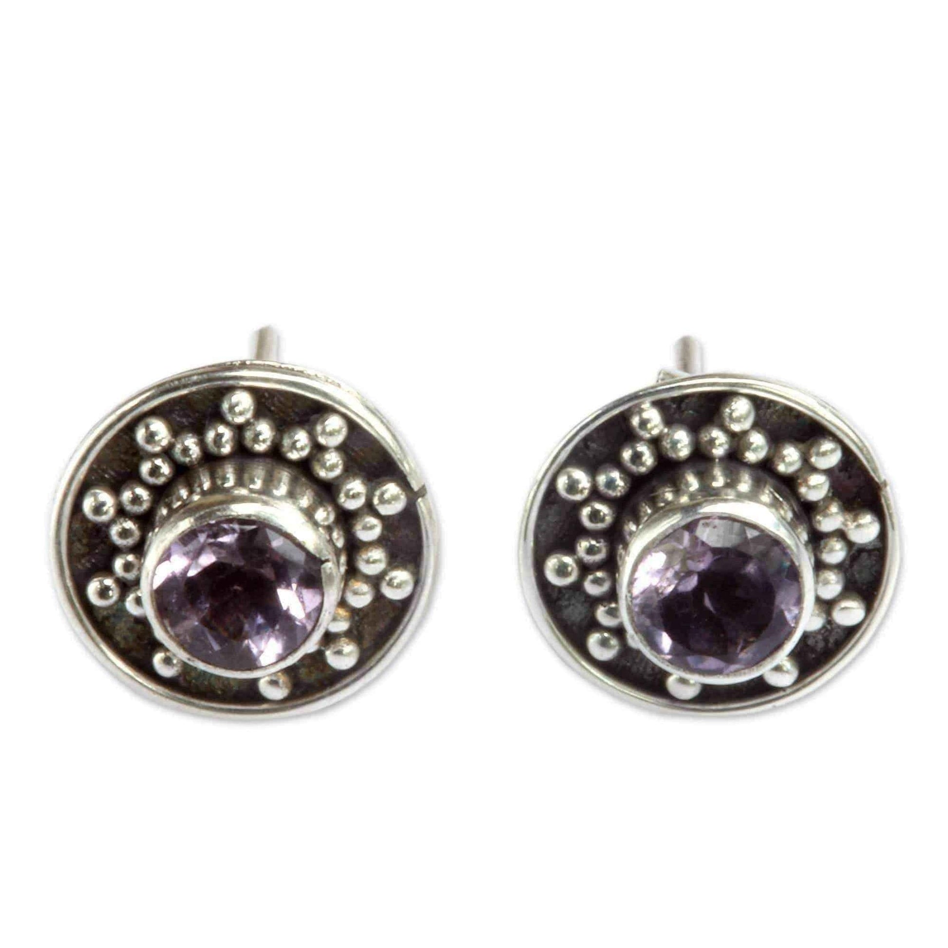 Handmade Sterling Silver 'Winter Halo' Amethyst Earrings (Indonesia) UK