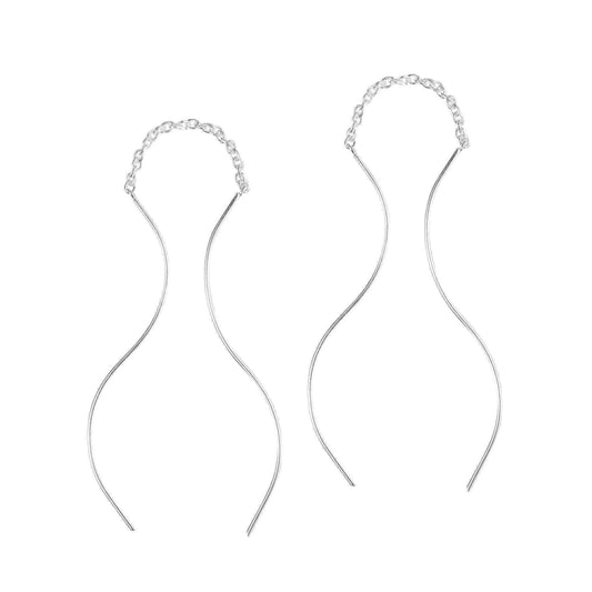 Handmade Stylish Curvy Ear Thread Slide .925 Silver Earrings (Thailand) UK