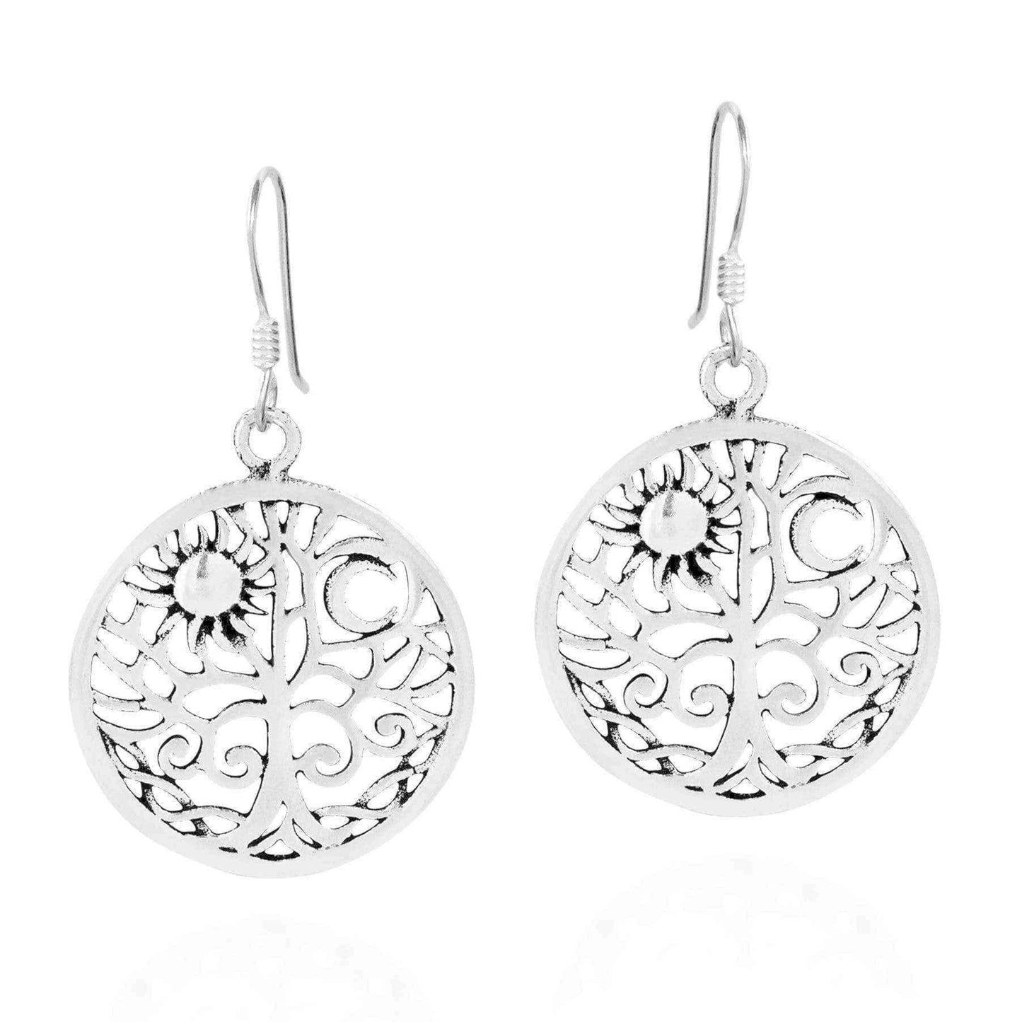 Handmade Sunshine and Moon Celtic Tree of Life .925 Silver Earrings (Thailand) UK