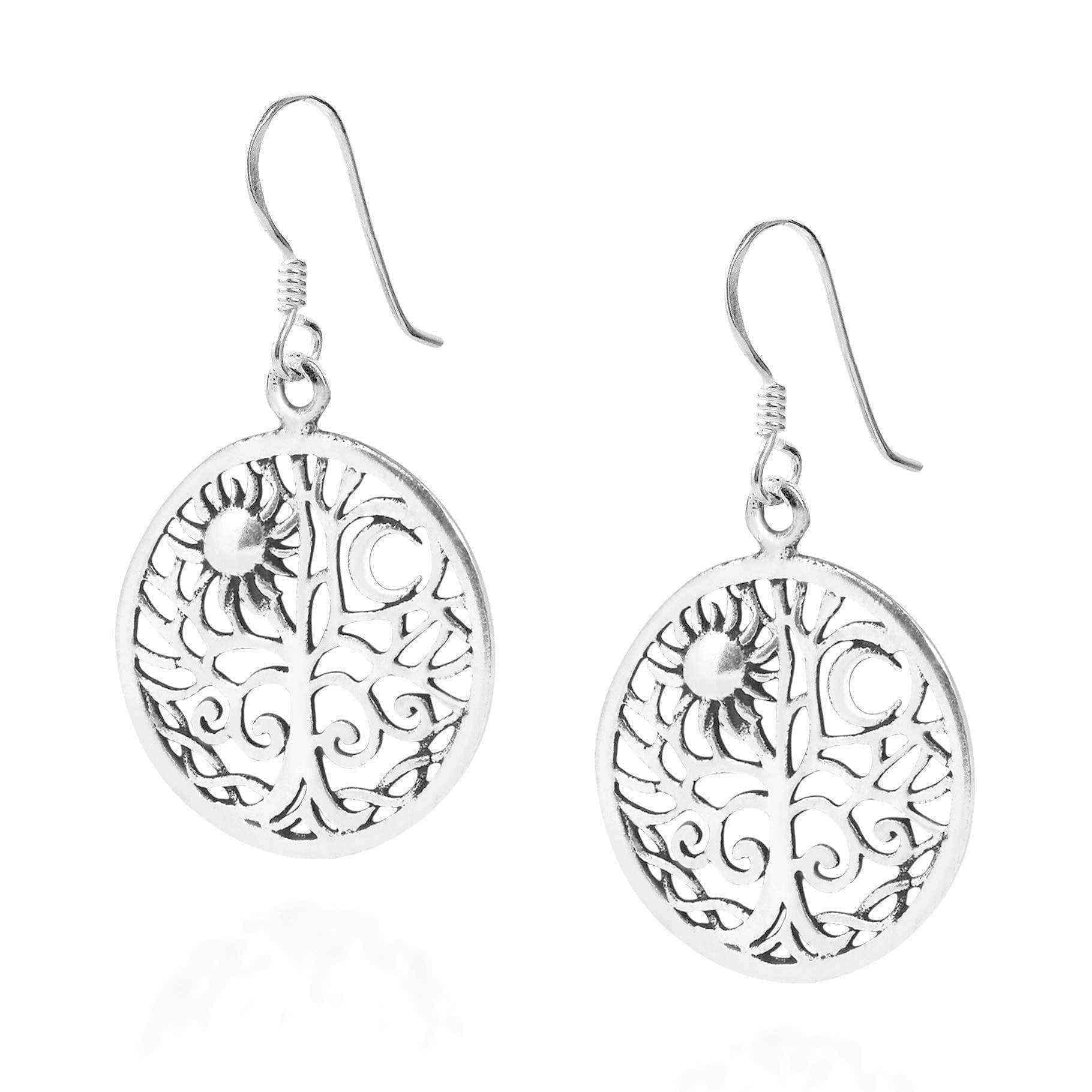 Handmade Sunshine and Moon Celtic Tree of Life .925 Silver Earrings (Thailand) UK