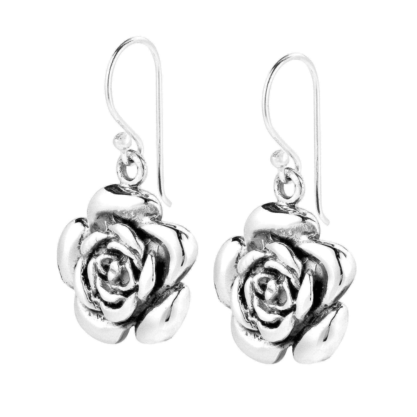 Handmade Sweet Blooming Rose .925 Silver Dangle Earrings (Thailand) UK