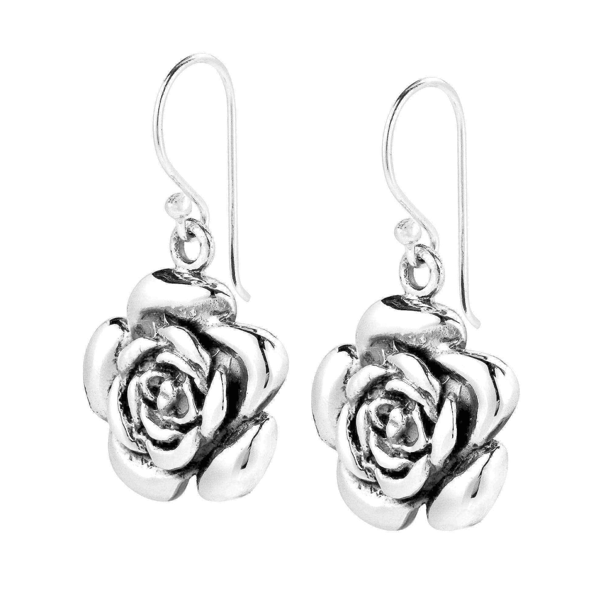 Handmade Sweet Blooming Rose .925 Silver Dangle Earrings (Thailand) UK